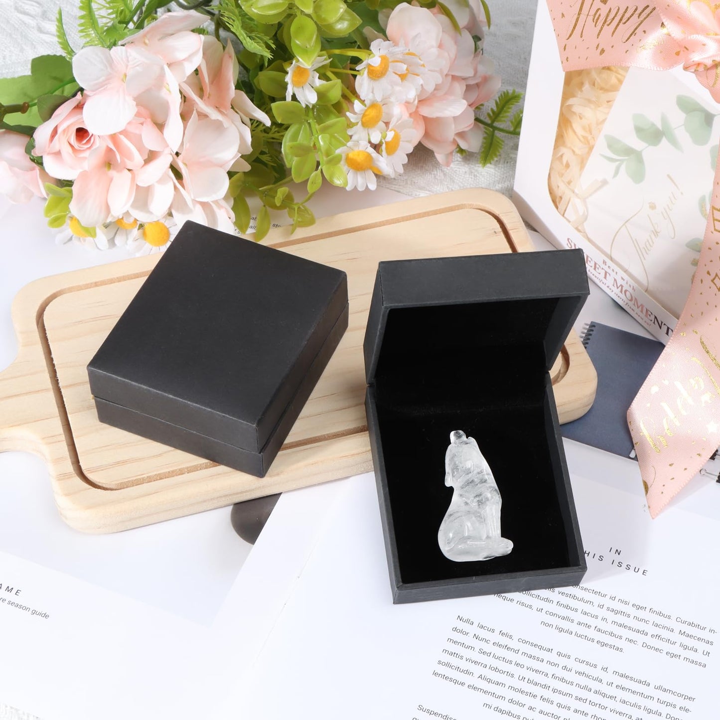 Artistone Crystal Wolf Statue 2" Clear Quartz Wolves Figurine Decor for Home Office Healing and Crystal Stone Ornament Gemstone Pocket Animal Sculpture with Gift Case for Women, Men