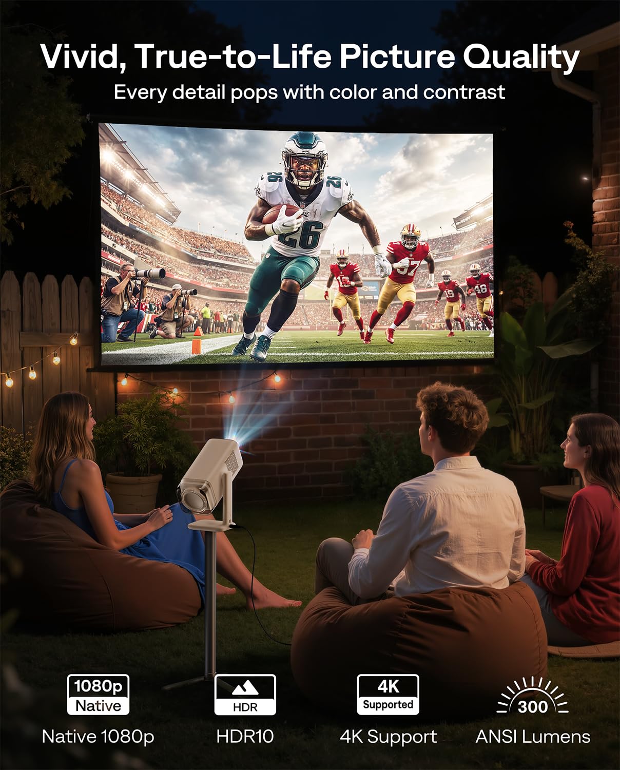 Aurzen BOOM Air Google TV Portable Projector with WiFi and Bluetooth, USB-C Powered, Smart Projector for Outdoor & Home Movie, 4K Supported, Real-Time Focus, Dolby Audio, Adjustable Stand, Off-White
