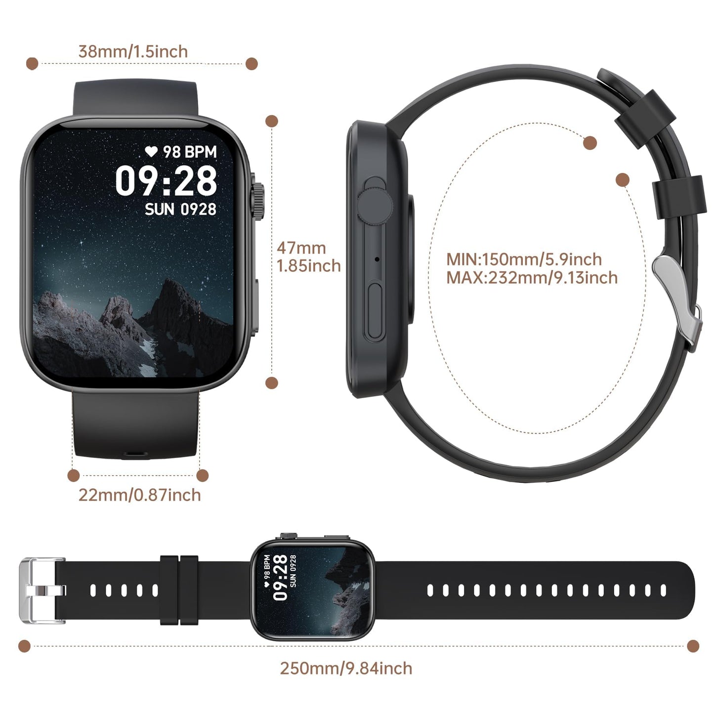 Smart Watches for Men Women, Make/Answer Calls, 2.01" HD Screen with 260+ Watch Faces, Heart Rate/SpO2/Sleep Monitor, 123 Sports Modes, Long Battery Life Fitness Watch Compatible with iPhone Android