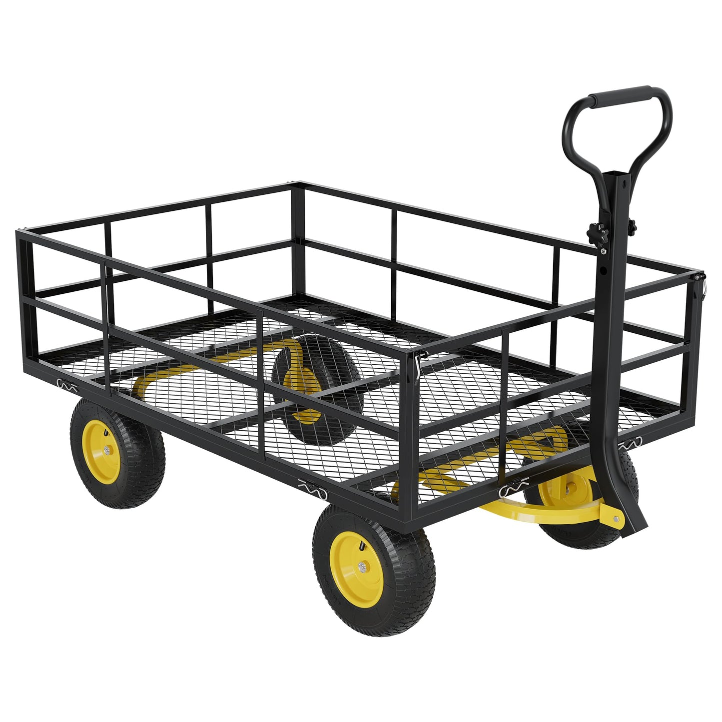 3-in-1 Heavy-Duty Steel Garden Cart, 1200 Lbs Garden Wagon, with 13 Inch All-Terrain Tires and Removable Mesh Side Panels, 180° Rotating Handle, Metal Utility Yard Trailer, Outdoor Gardens Wagon Cart