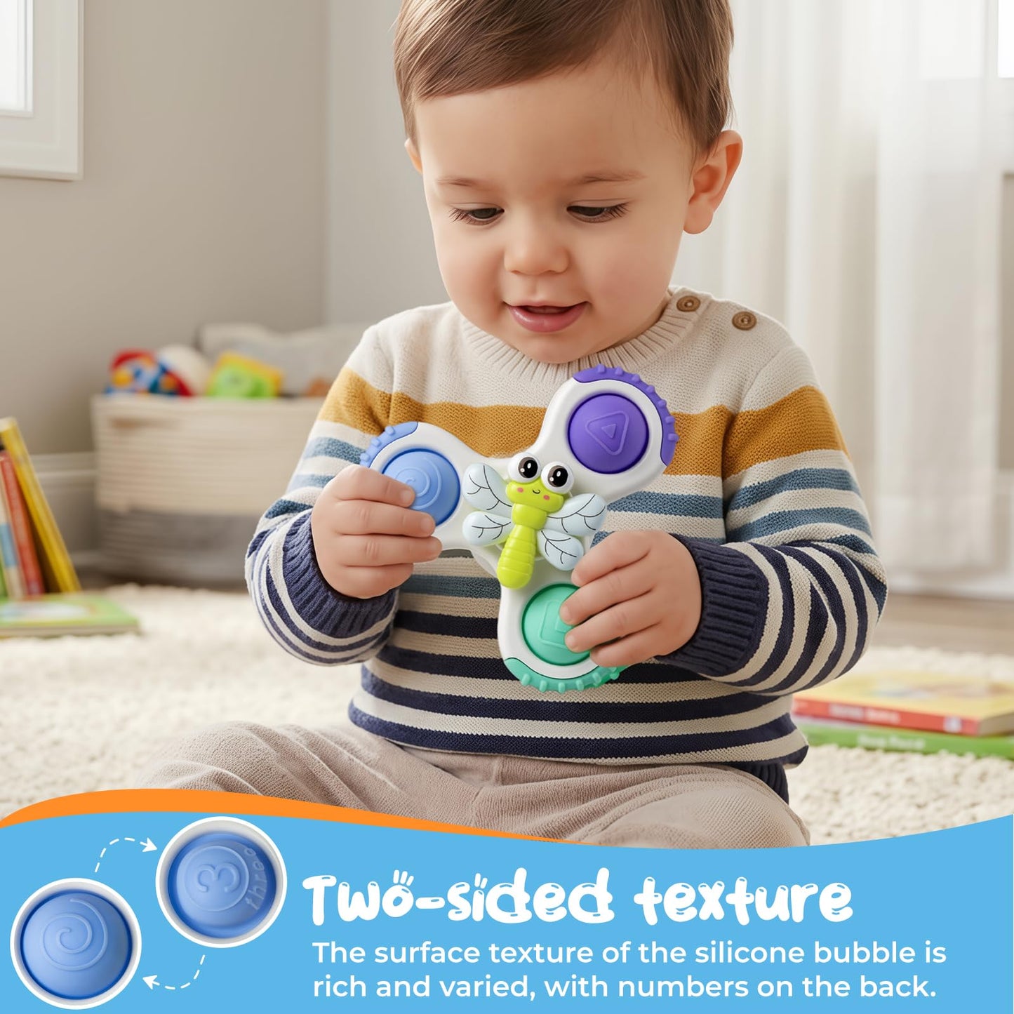 CalfQueen Baby Suction Cup Spinner Travel Toys for Kids Ages 1-3, Fidget Spinner Toys for 1 Year Old Boy Girl 12 Months, Sensory Bath Toy for Toddlers Infants Birthday