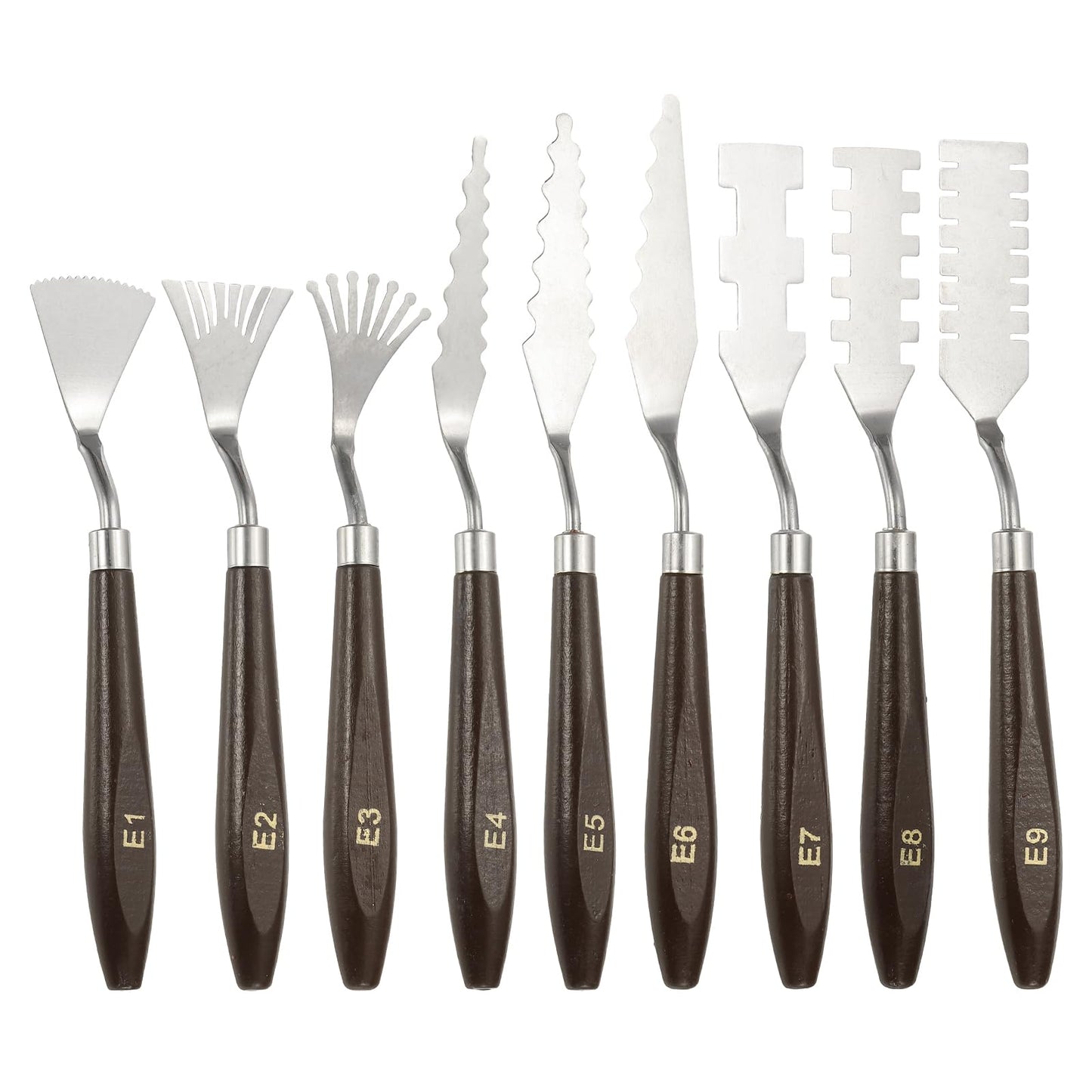 YOKIVE 9 Pcs Stainless Steel Palette Knife, Professional Art Spatula Set Oil Painting Accessories Color Mixing Scraper with Wood Handle, Great for Canvas Acrylic Painting (Brown)