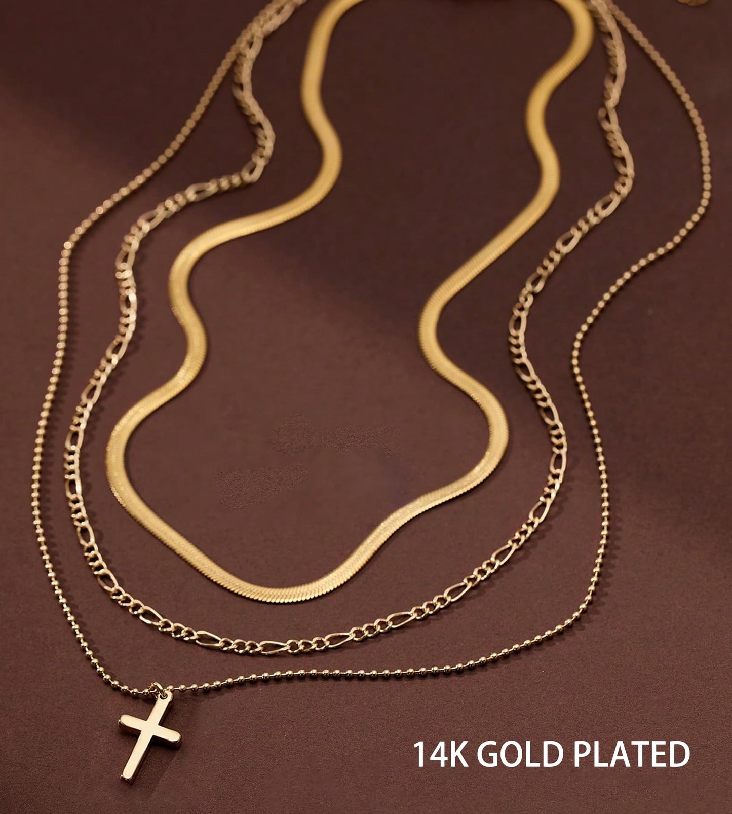 3PCS Layered Gold Cross Necklaces for Women Trendy, Bohemian Bead Pearl Y Long Pendant Necklace Set, Vintage Rosary Necklace Stack Adjustable Length