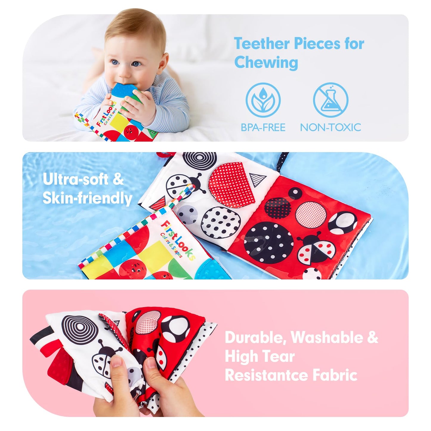 hahaland Baby Books 0-6 Months - 2PCS Infant Toys 0-6m Tummy Time Babies Toy Newborn Toys High Contrast Visual Development Sensory Book Baby Girl Boy Shower Birthday Easter Basket Stuffers