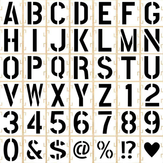 4 Inch 42 Pcs Reusable Letter Number Symbol Stencils, Plastic Painting Templates for Wood Wall Fabric Rock Chalkboard Signage School Door Porch DIY Art Craft Decoration Projects