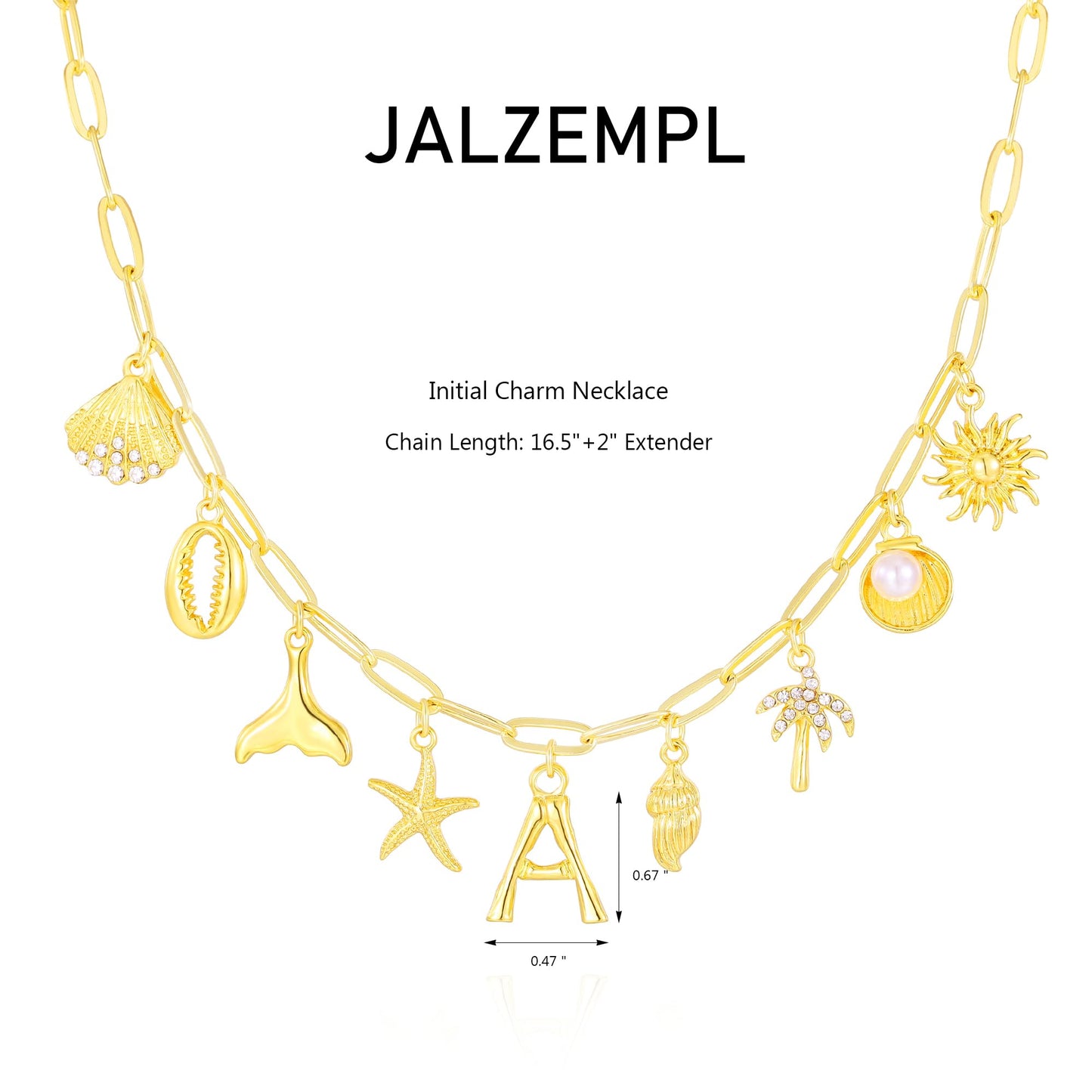 JALZEMPL Initial Charm Necklaces For Women Shell Letter Paperclip Chain Seashell Starfish Beach Summer Pendant Boho Surfer 14K Gold Plated Jewelry Gift (D)