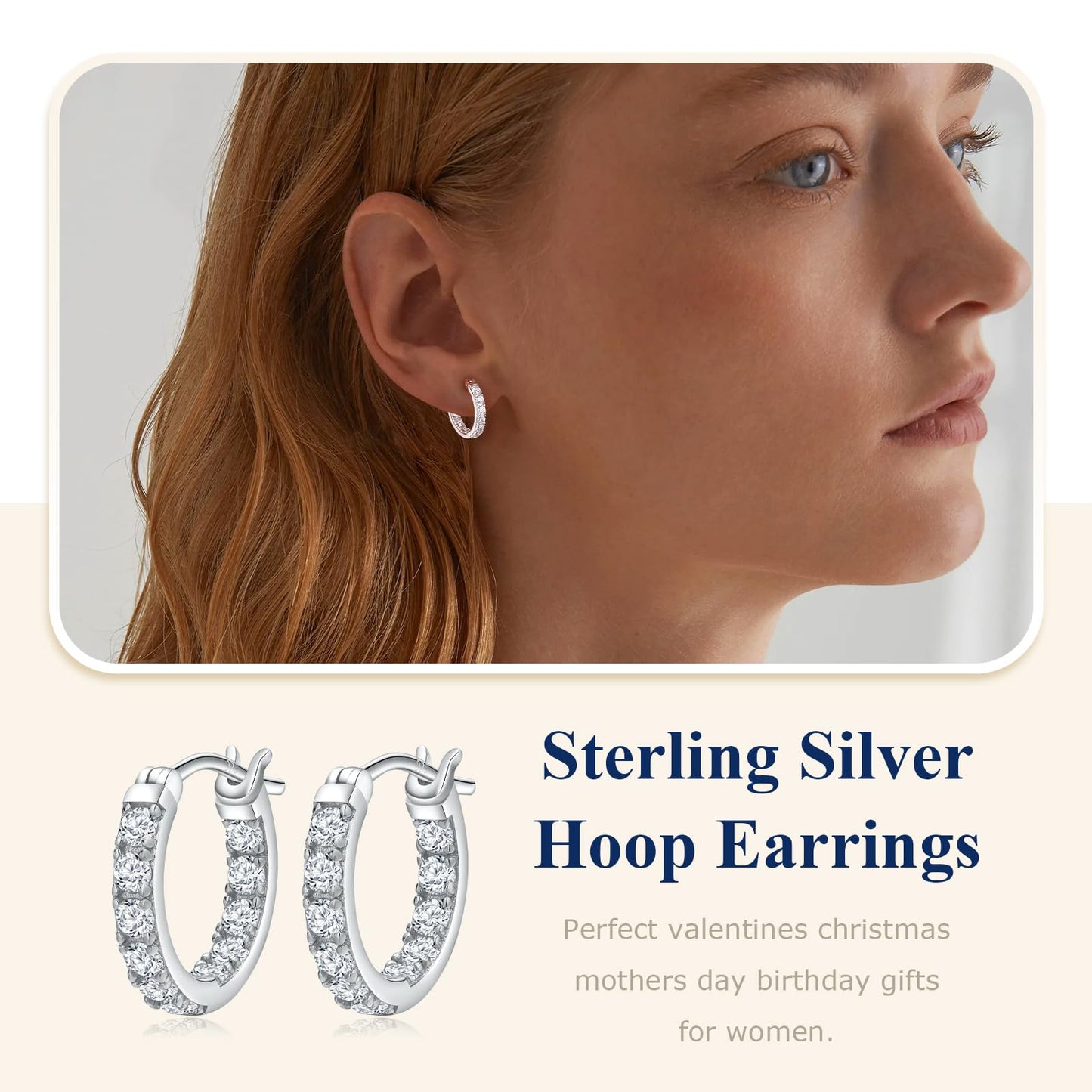 AGRULE 15mm Small Hoop Earrings with Cubic Zirconia Sterling Silver White Gold Plated Hypoallergenic Clip Top Hoops Created Diamond Hoop Earrings for Women