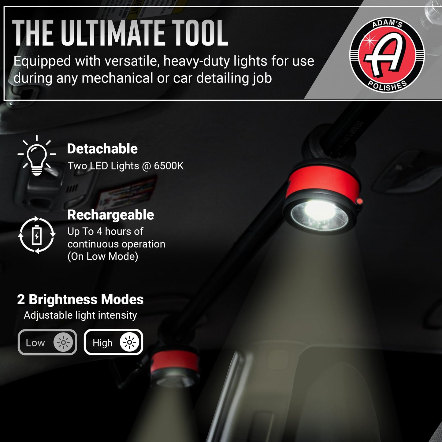 Adam's Interior & Hood Light Bar - Wireless Underhood Work Light for Interior Car Detailing, DIY Job Garage Light for Auto Mechanic Repairs - 6500K LED, Long Lasting & Removable
