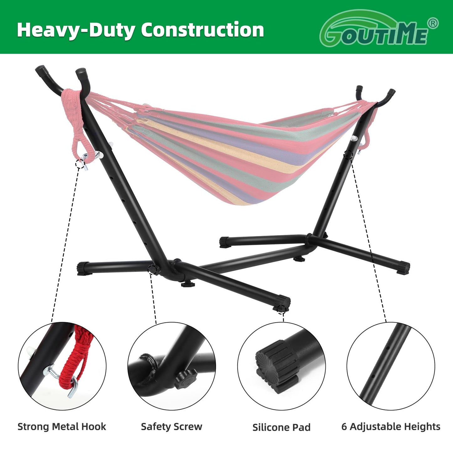 Goutime Children's Hammock with Stand, 220 lb Capacity, with Portable Carrying Bag, Kids Hammocks for Indoor, Outdoor, Patio, Deck, Yard, Beach (Red Stripe, Child Size)