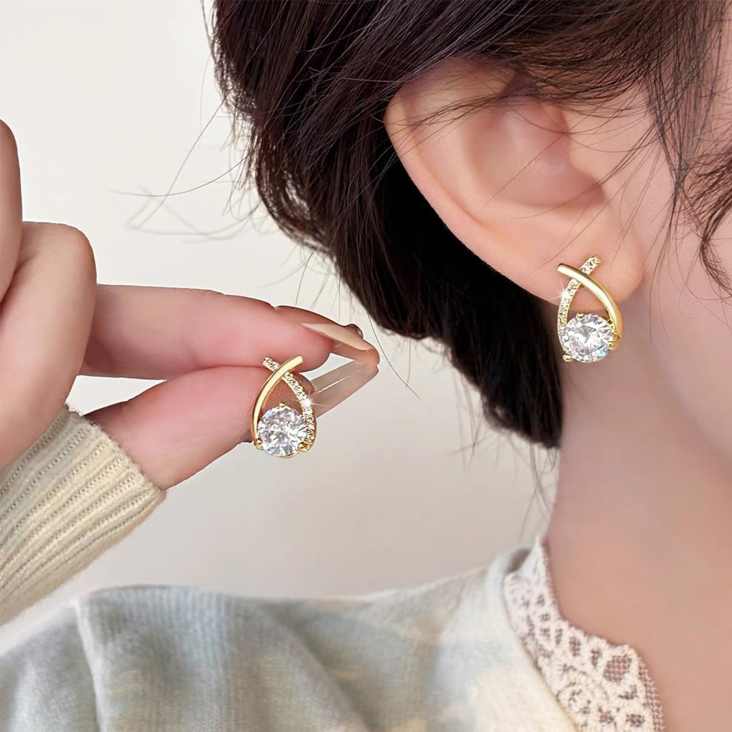 Halolux Lymphvity Germanium Earrings for Women Atheniz Lymphatic Drainage Earrings Gold Silver Cubic Zirconia Hoop Earrings Trendy Jewelry for Women (Gold B+Gold B)
