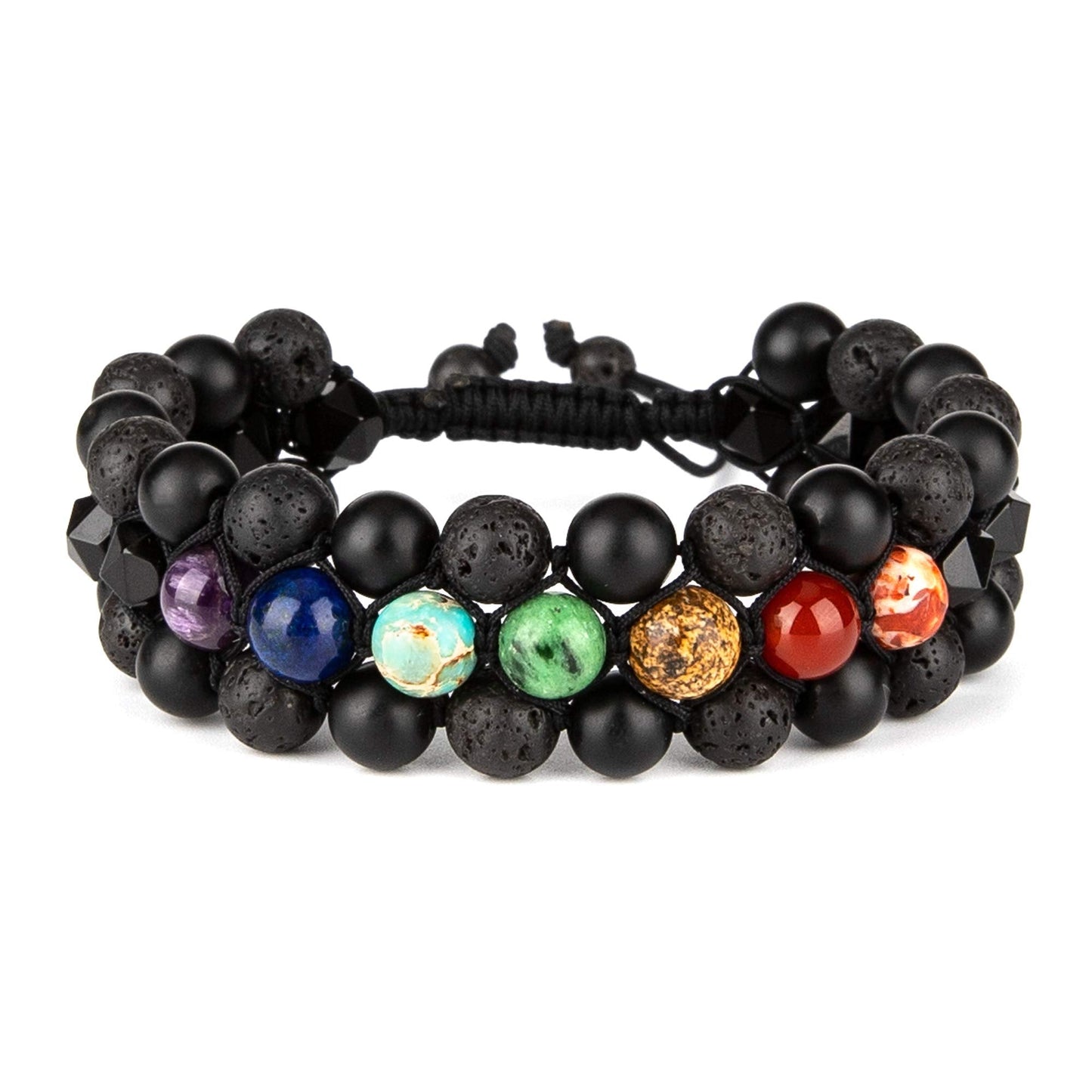 8mm Natural Lava Rock Stone Bracelets for Men, Healing Crystal Essential Oil Diffuser Beads Bracelet Chakra Yoga Energy Anxiety Gemstone Bracelet - 3 Layer