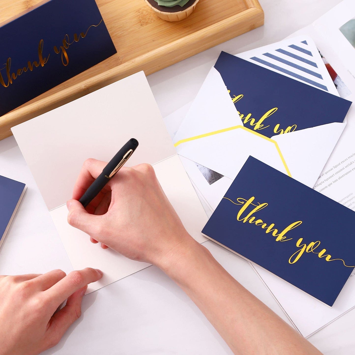 Winoo Design Heavy Duty Thank You Cards with Envelopes - 36 PK - Gold Thank You Notes 4x6 Inches Baby Shower Wedding Cards Small Business Graduation Funeral Bridal Shower (Navy Blue)