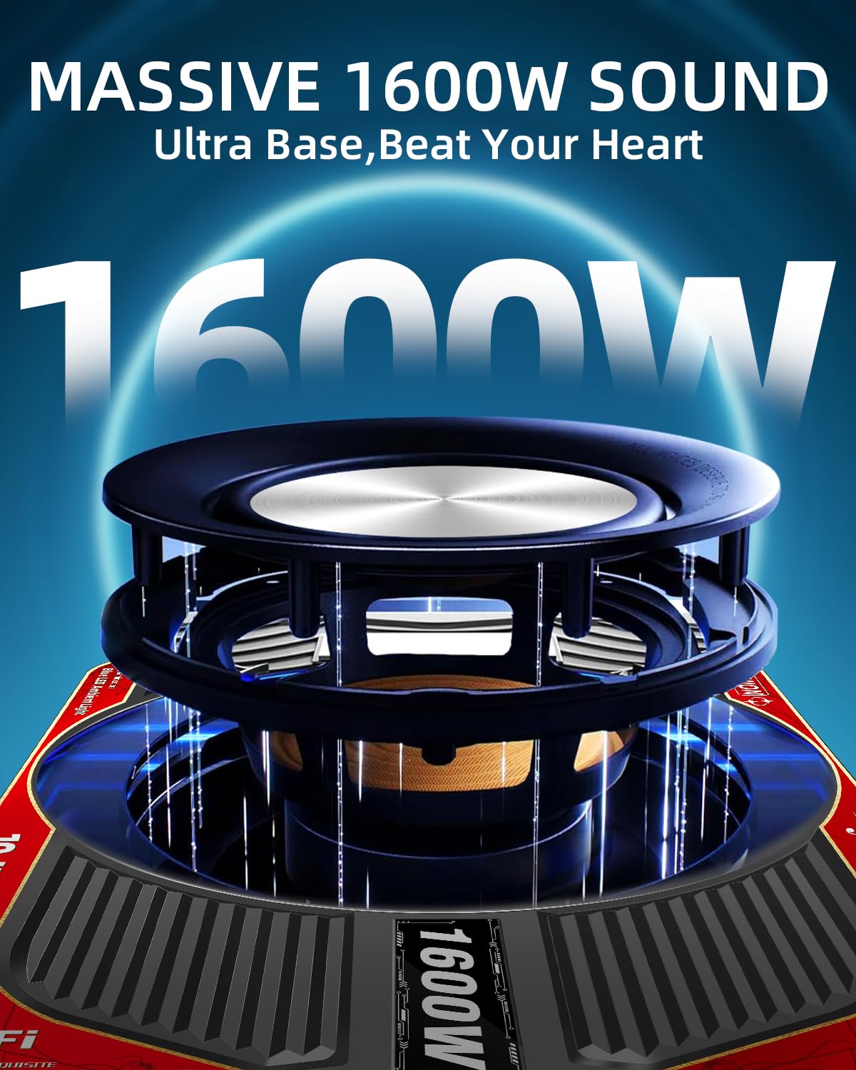 TZGBASS 1600W Slim Under Seat Subwoofer and Amp Package, Powered Car Subwoofer with Built-in Amp, Subsonic Deep Bass, LED Switch Control, High-Excursion Underseat Subwoofer for Truck/Car Audio Systems