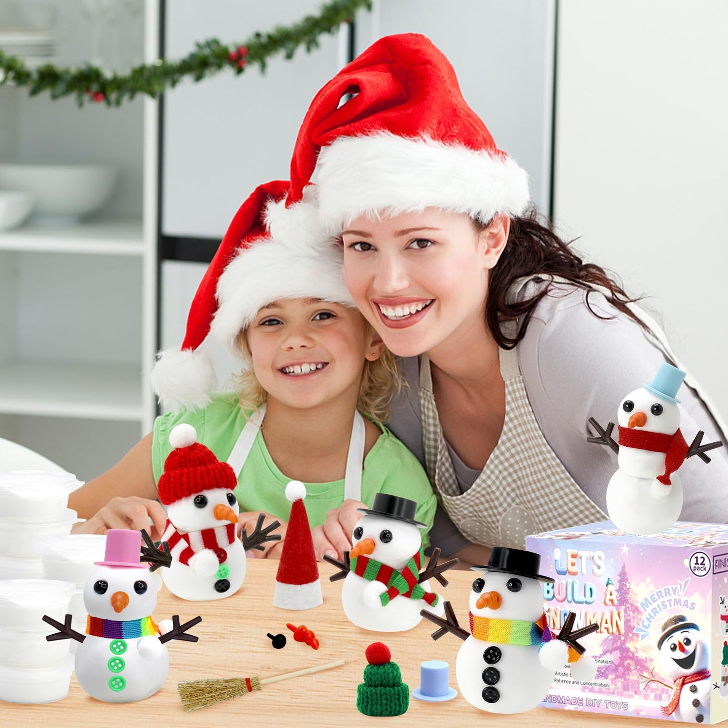 Rtisaeu 12 Pack Christmas Snowman Crafts for Kids, Build a Snowman Kit Indoor Decorations, DIY Snowman Kit Christmas Stocking Stuffers Gift Snowman Making Kit Toys for Activities Party Supplies