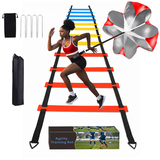 YGORTECH Soccer Training Equipment Set - 20FT Agility Ladder, Running Parachute, Speed and Agility Training Equipment for Indoor/Outdoor Practice Colorful Ladder