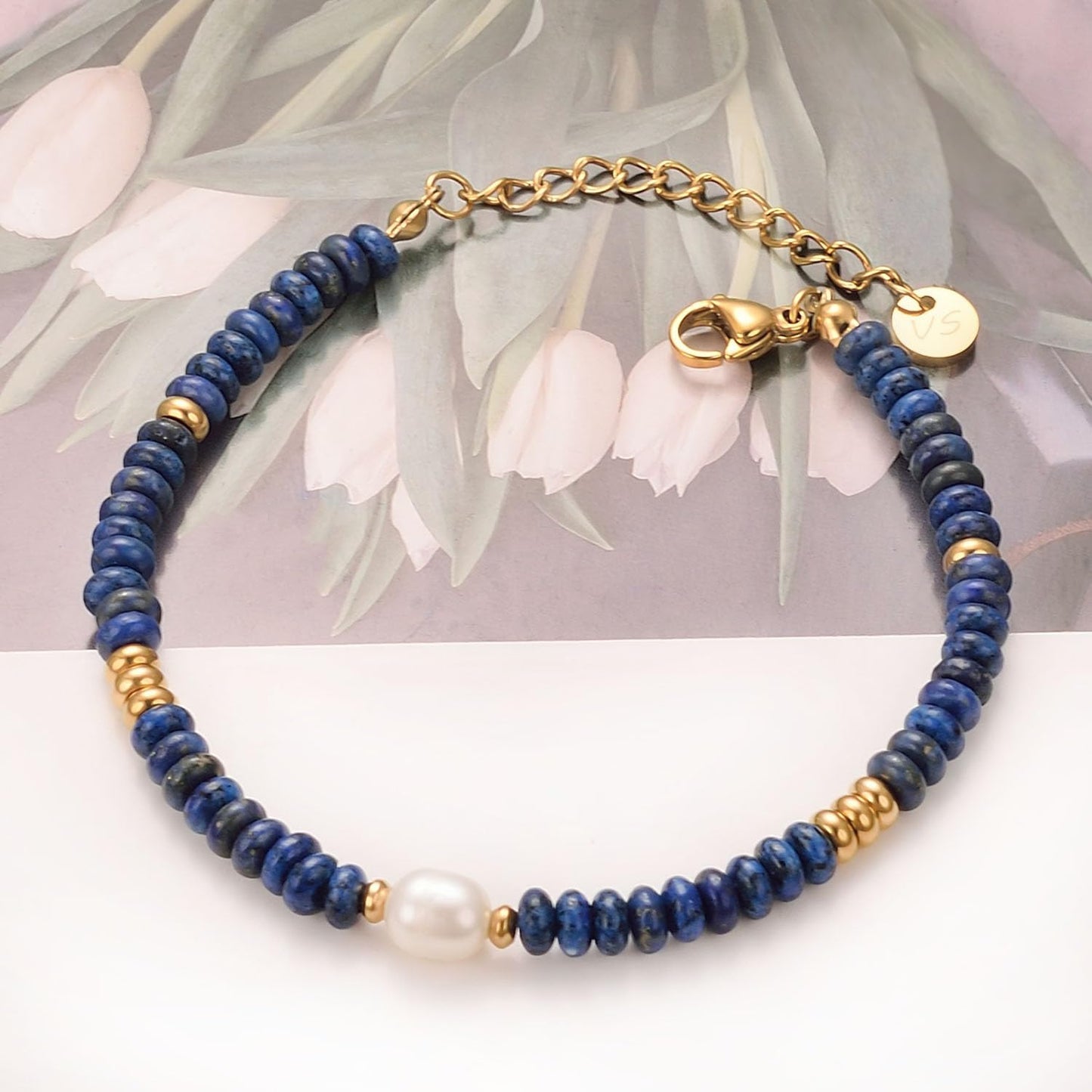 vissen Blue Lapis Lazuli Natural Stone Bracelets for Women Freshwater Pearl Stainless Steel Gold Plated Women Bracelet Jewelry Gift