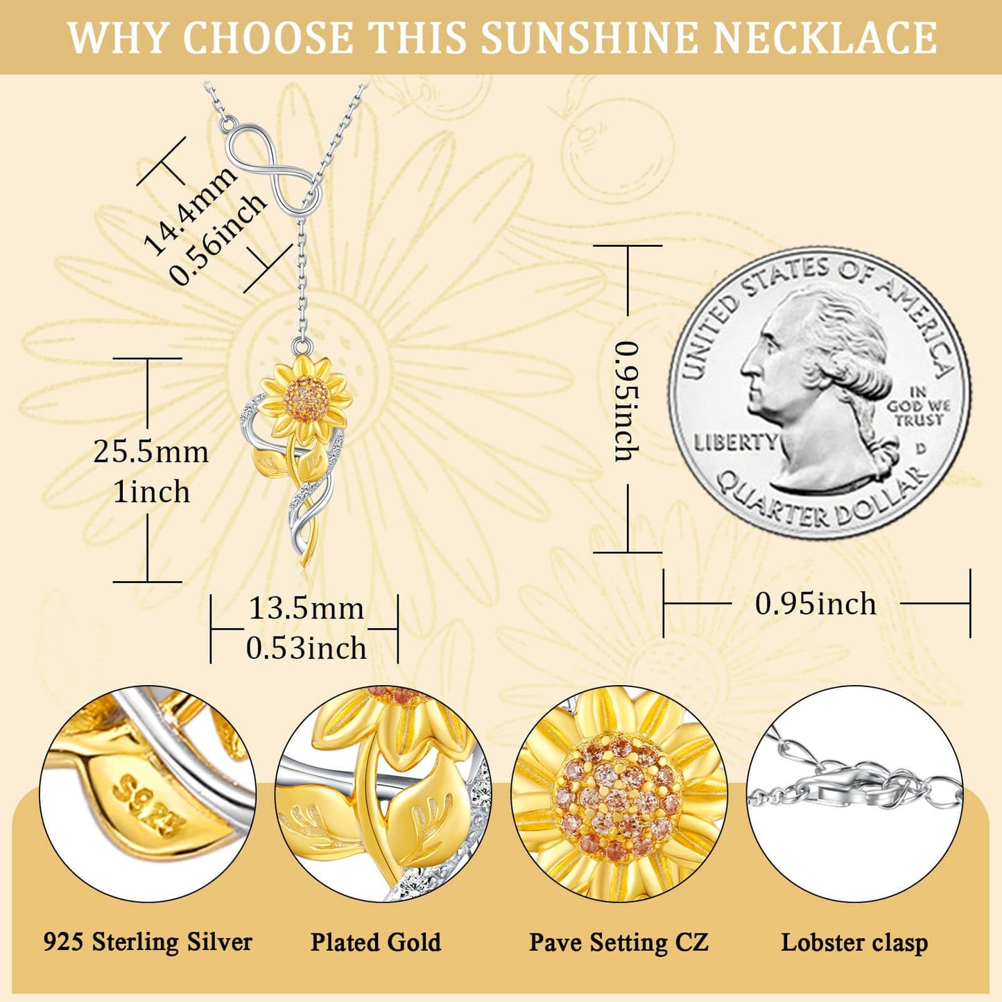oGoodsunj Sunflower Necklace Jewelry Set fo Women Sterling Silver Anklet Bracelet Earrings You Are My Sunshine Pendant Gifts for Mom Daughter Wife (Infinity Sunflower)