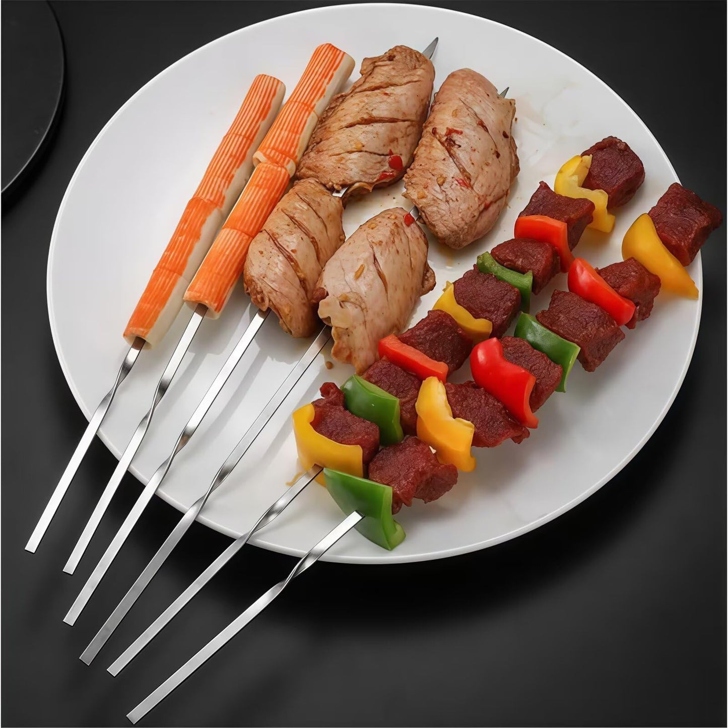 20PCS 304 Stainless Steel 13 Inch Long Flat Barbecue Skewers Set, Kebab BBQ Skewers with Portable Metal Storage Tube, Reusable Grilled Skewer Tool for Grilling Kitchen Party and Outdoor Cooking