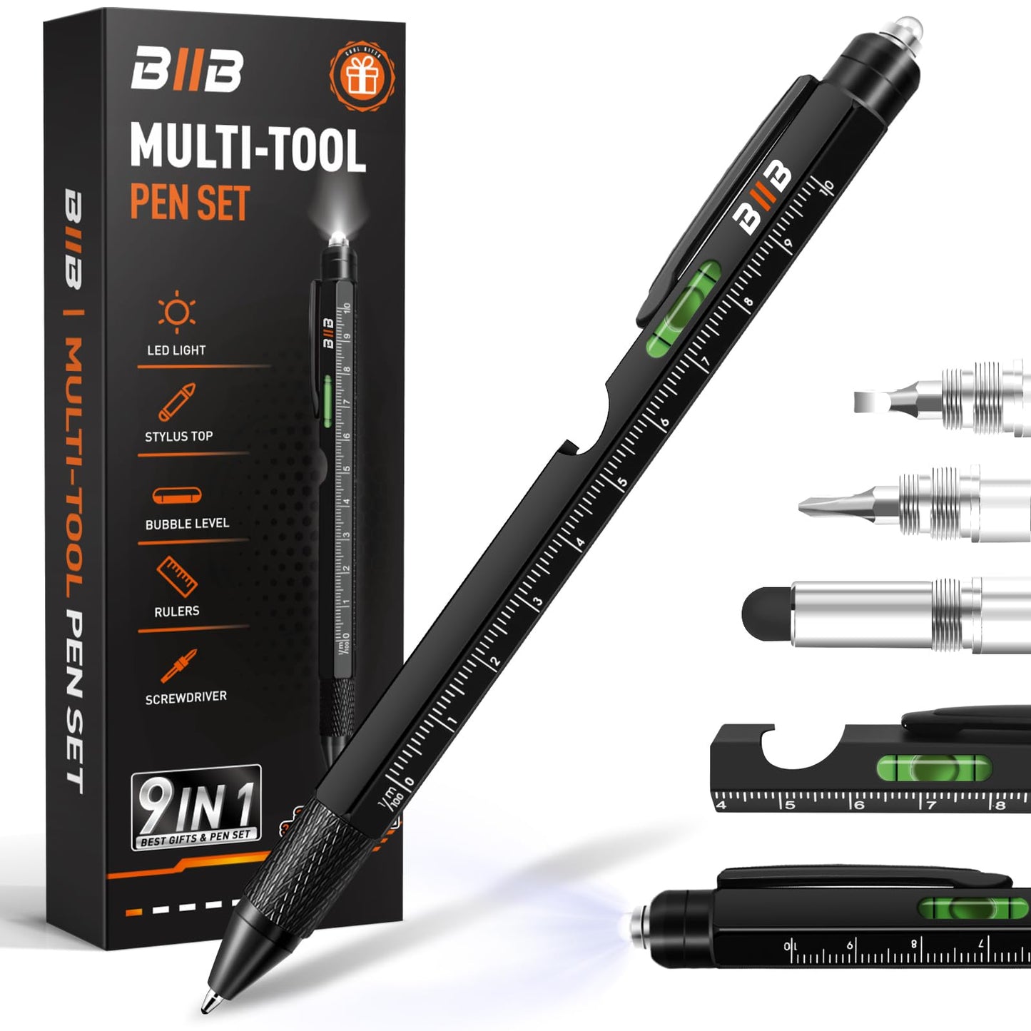BIIB Fathers Day Gift for Men 9 in 1 Multitool Pen, Mens Gifts for Him Dad Husband, Dad Gifts from Daughter Son, Personalized Gifts Ideas, Birthday Gifts for Men, Tools Cool Gadgets