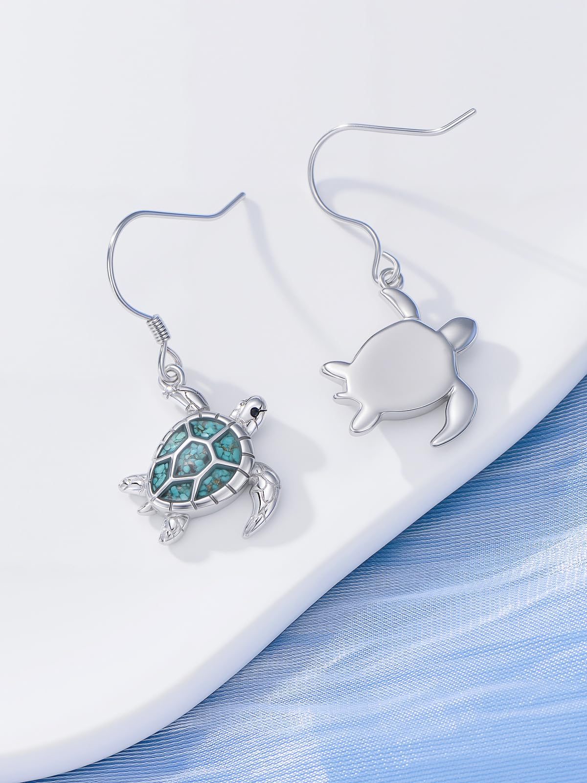 HPQQ Sea Turtle Earrings 925 Sterling Silver Turquoise Turtle Dangle Earrings Ocean Beach Themed Jewelry Mother's Day Jewelry Gifts for Women