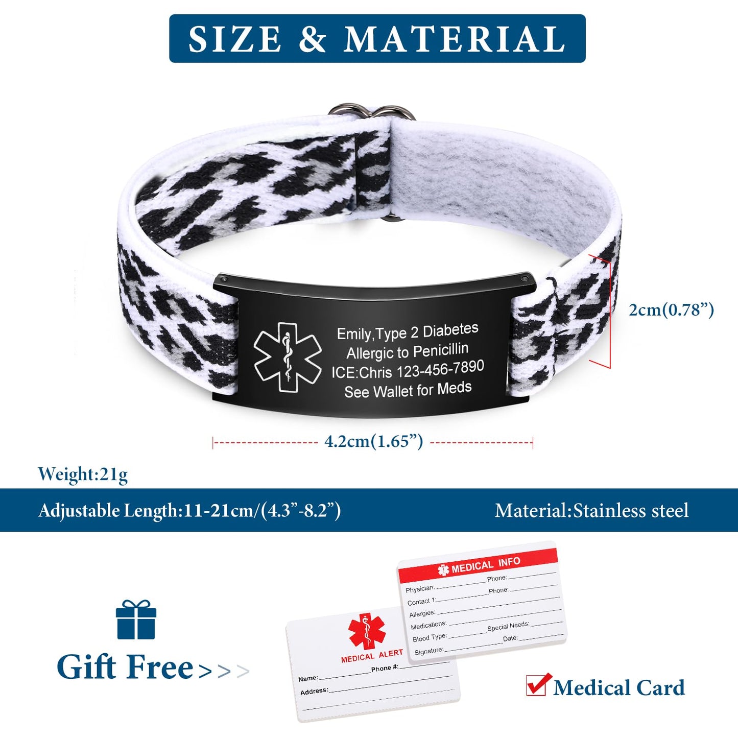 VNOX Medical Alert Bracelets for Men & Women with Free Engraving Adjustable Stainless Steel Mesh Emergency Medical ID Bracelets Wristband