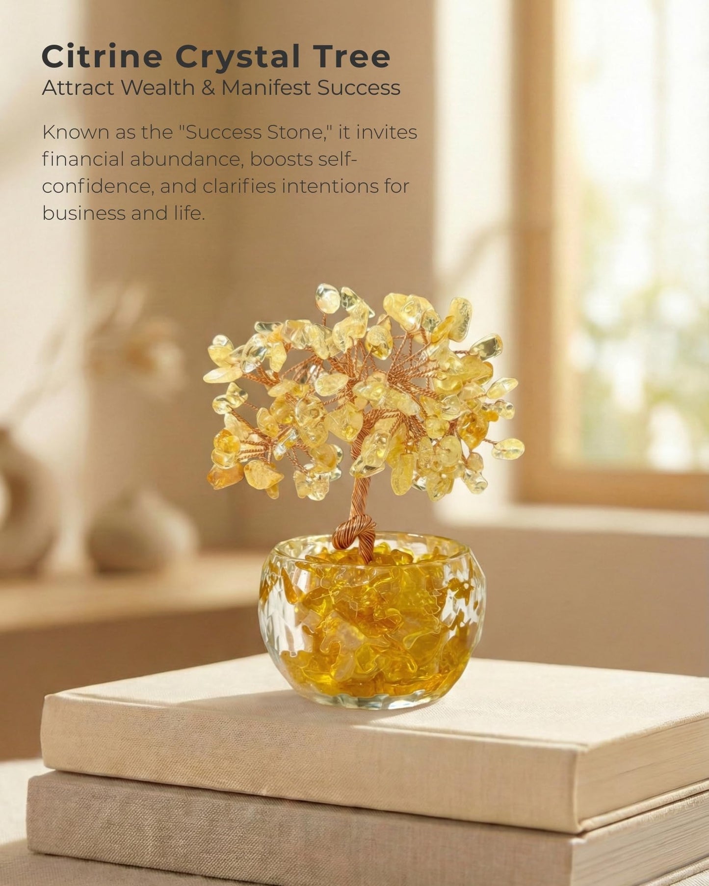 VELNORIX Citrine Crystal Tree of Life - Natural Gemstone Feng Shui Bonsai - Healing Crystals Decor for Home Office, Attract Wealth & Success - Spiritual Gifts for Men & Women (Yellow)