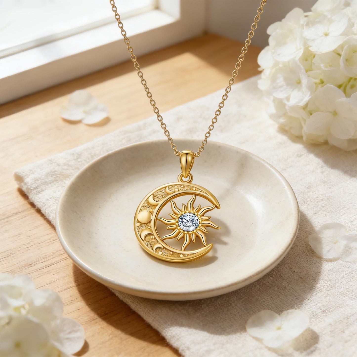 SOACAE Moissanite Moon Sun Necklace 925 Sterling Silver 0.5ct Lab Created Moissanite Pendant Sun and Moon Jewelry Gifts for Women
