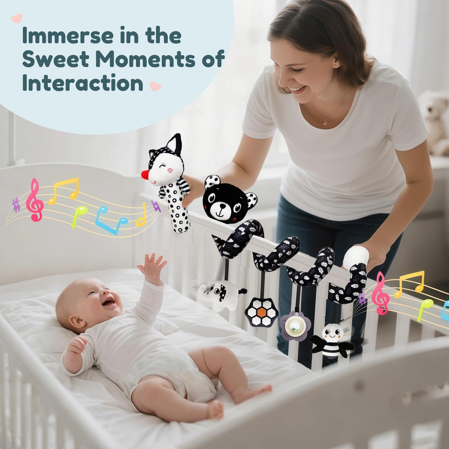 TSYAN High Contrast Baby Toys for Babies 0-6 Months, Black and White Baby Sensory Toys with Car Seat Toys,Infant Toys with Black White Cards Book, Montessori Toys for Baby Gifts