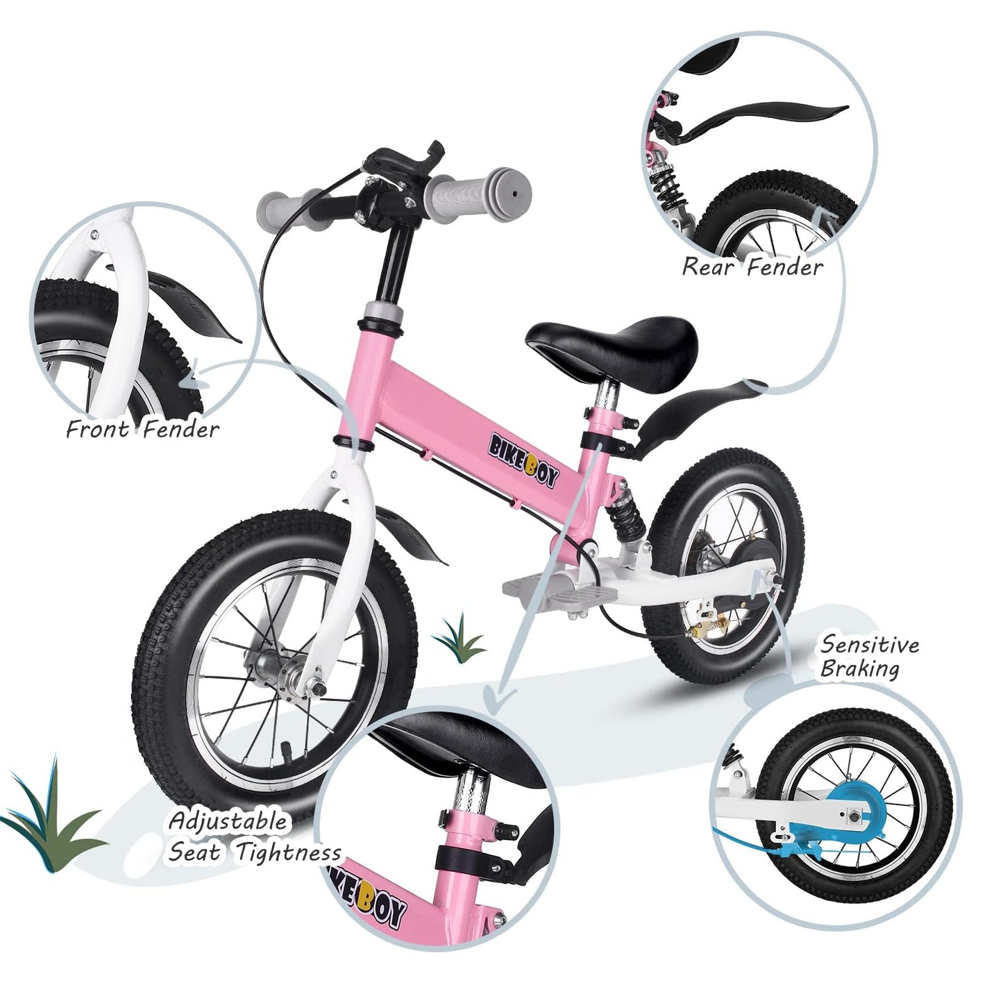 bikeboy Balance Bike 3 in 1,The Dual Use of a Kids Balance Bike and Kids Bike,12 14 Inches for 2-6 Years Old,with Shock Absorbers, Fenders, Pedals, Auxiliary Wheels