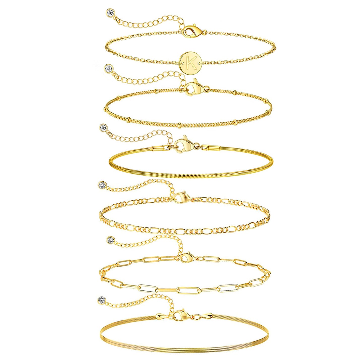 Lydow Bracelets for Women, Stack Jewelry Set Initial K Chain Stackable Letter Teen Accessories Pulseras Para Mujer 6 Inch 6PCS