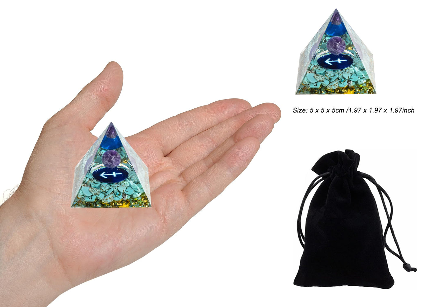 Erliway 12 Zodiac Orgone Crystal Pyramid, Natural Amethyst Crystal Ball for Sagittarius Zodiac, 2" Orgone Healing Pyramid for Positive Energy Stress Reduce Healing Meditation Attract Wealth Lucky