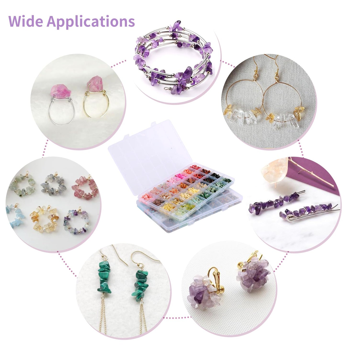 QUEFE 1800pcs 56 Colors Crystal Beads, Ring Making Kit, Gemstone Chip Beads Irregular Natural Stone with Jewelry Making Supplies for DIY Craft Bracelet Necklace Earrings, Craft Gifts