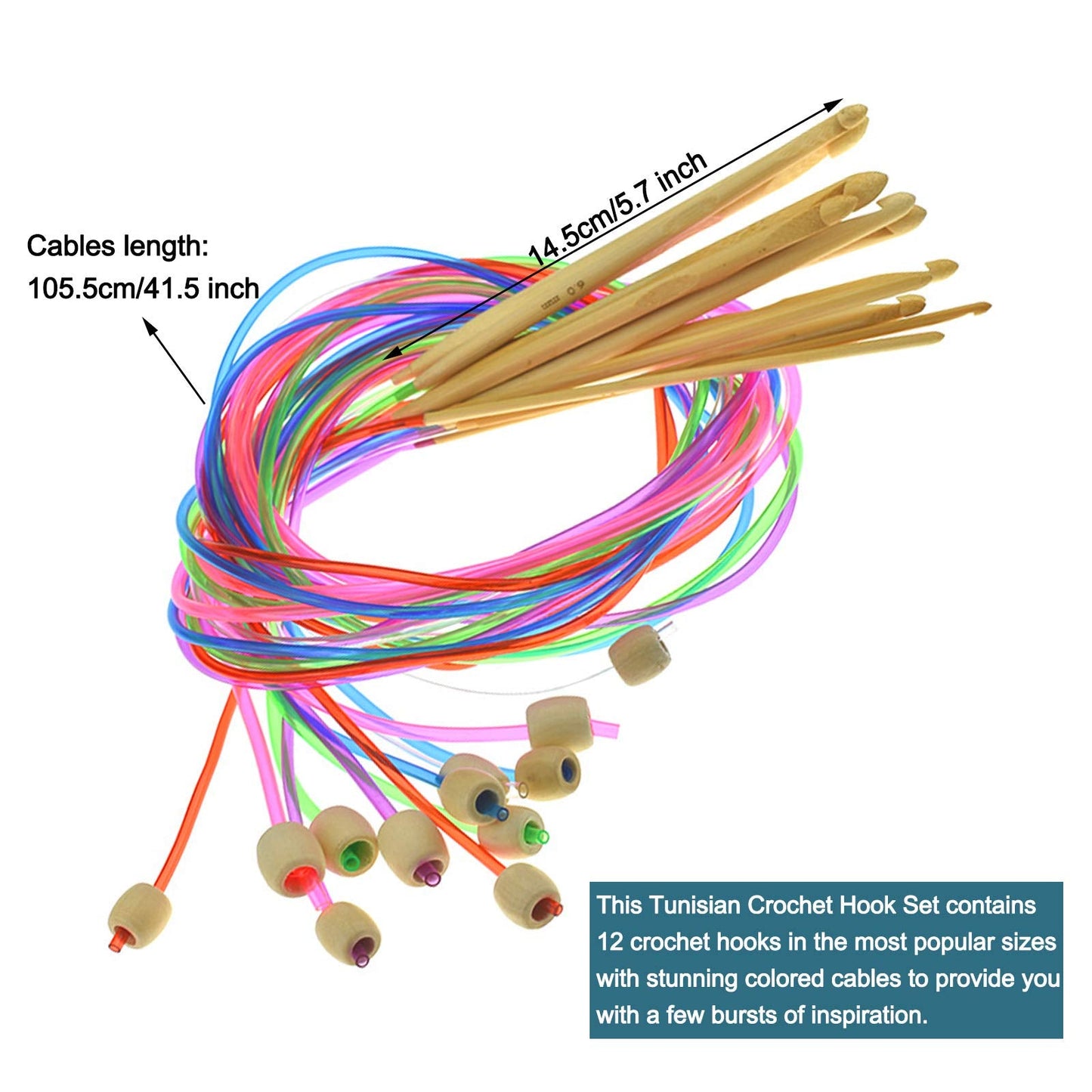 Coopay Tunisian Crochet Hooks Set with Cable, 11pcs Metal Afghan Crochet Hook 2-8mm, 120cm Bamboo Circular Tunisian Knitting Needle with Bead Carbonized 3-10mm for Blanket, Knitting & Crochet Supplies