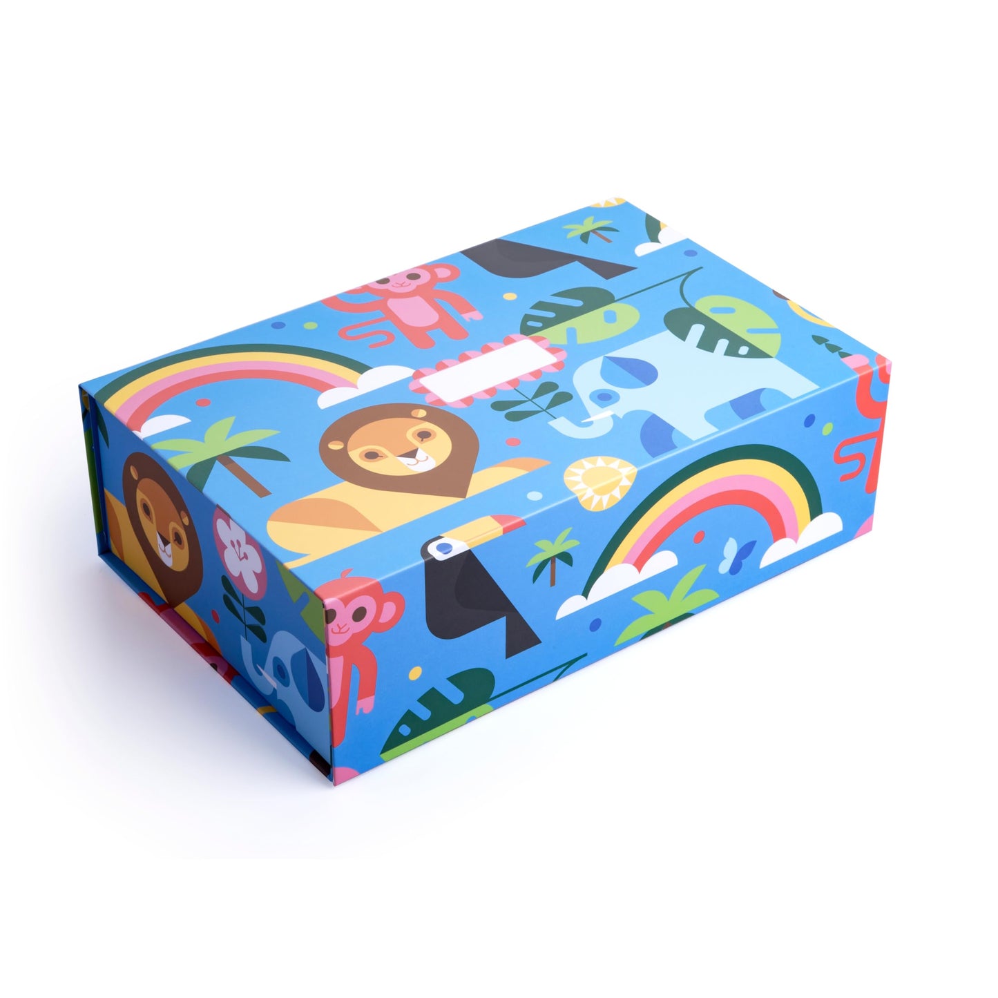 Sorarto Birthday Box for Kids – Jungle Animal Memory Box for Keepsakes with Magnetic Lid – Sturdy Decorative Gift Box for Boys & Girls (Lion, Elephant, Rainbow) – 11.5" x 7.5" x 3.5"