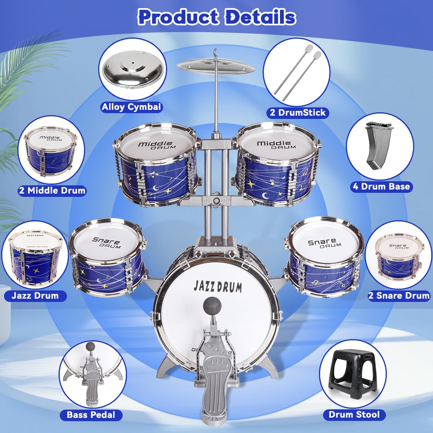 Kids Drum Set for Toddlers 1-3, Upgraded Kids Jazz Drum Ages 3-5, Musical Instrument Toys & All Plastic, Percussion Beginner Christmas Gift Toys for 3 4 5 6 Year Old Boys Girls Ages 2-5 4-6 5-7