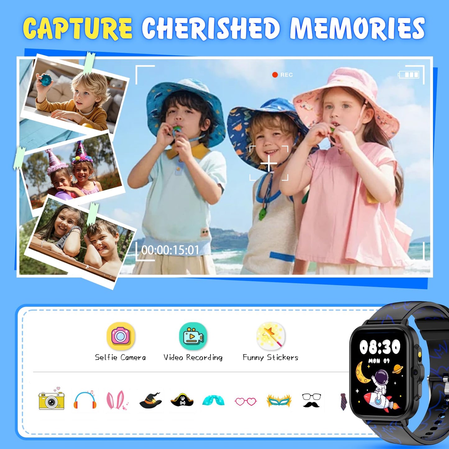 Smart Watch for Kids,1.85" Fitness Tracker,AI,games,Sports,Sleep Monitor,Camera,Videos,Alarm Play Music Flashlight Pedometer Stopwatch Pedometer IP68 Waterproof Gift for Boys and Girls (Black)