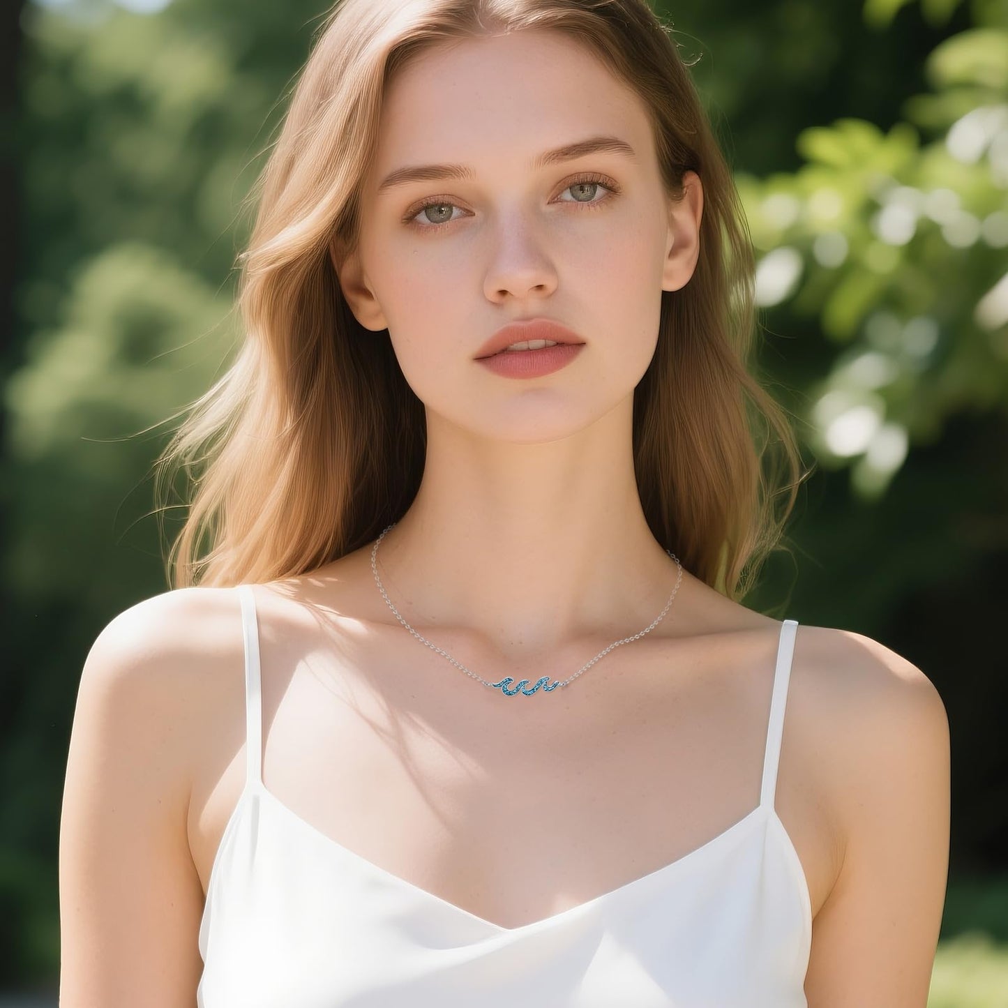 HKPATOP Wave Necklace 925 Sterling Silver Turquoise Wave Pendant Necklace Ocean Jewelry Gifts for Women