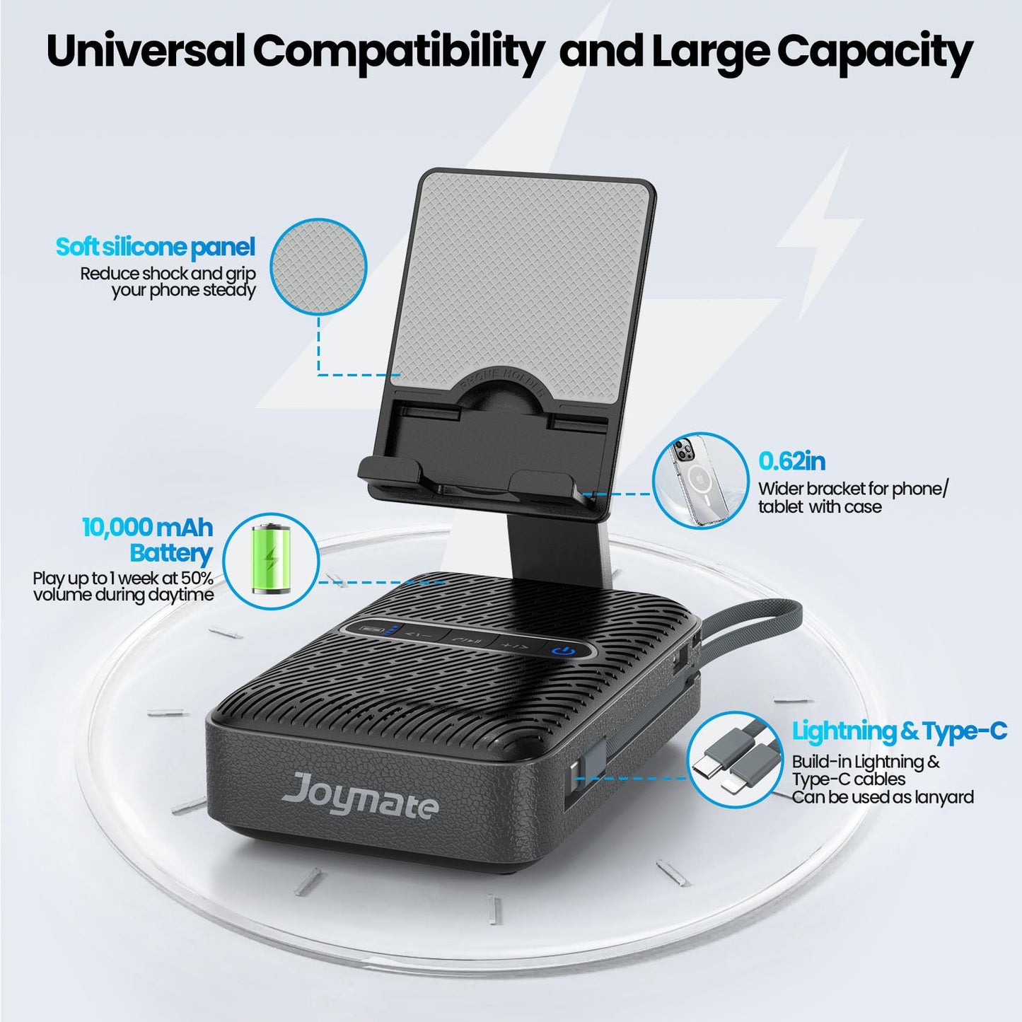 Joymate Gifts for Men Women, Charging Phone Stand with Bluetooth Speaker Valentines Day Gifts for Him Adjustable Cell Phone Holder for Desk with HD Stereo Sound Fits Phones,Tablet (Black)