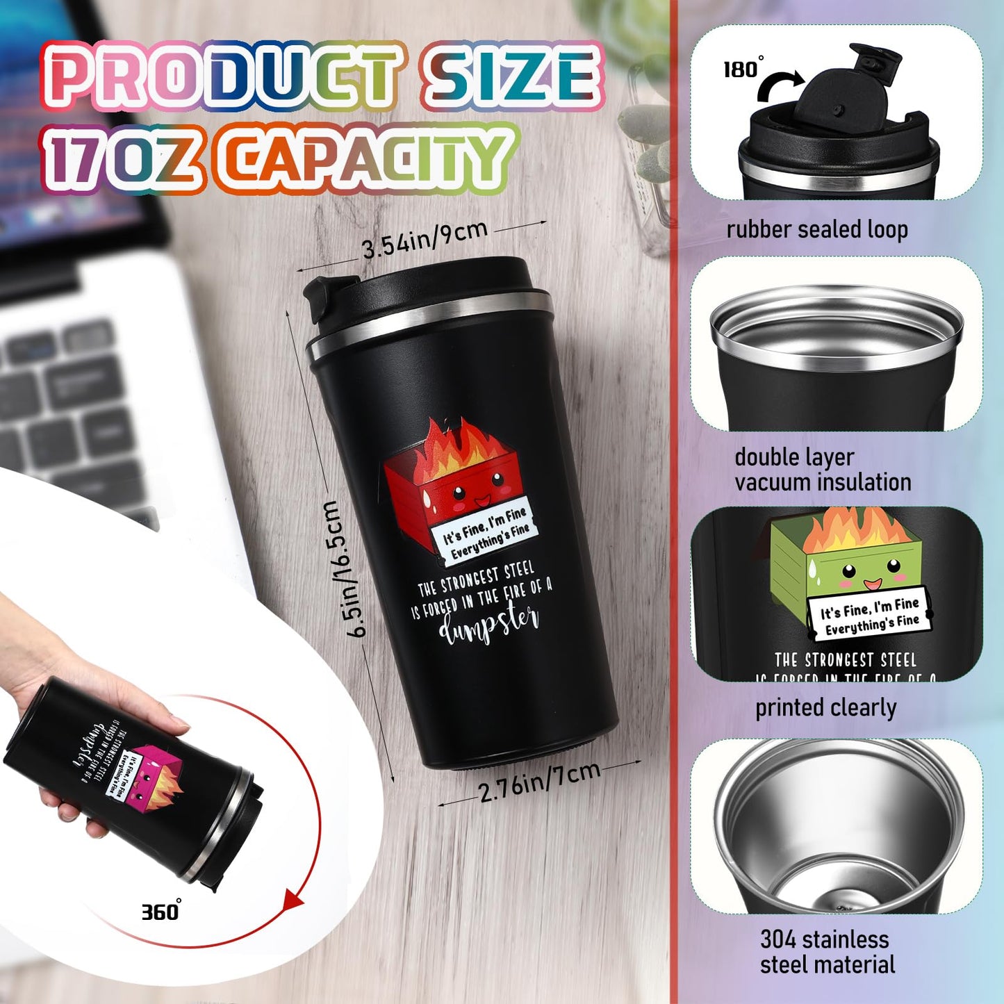 Skylety 10 Pcs Dumpster Fire Funny Tumbler 17oz Employee Appreciation Gift for Coworker Teacher Dispatcher Nurse Desk Accessories, Positive Everything Is Fine Mug Bulk Graduation Gift (Multicolor)