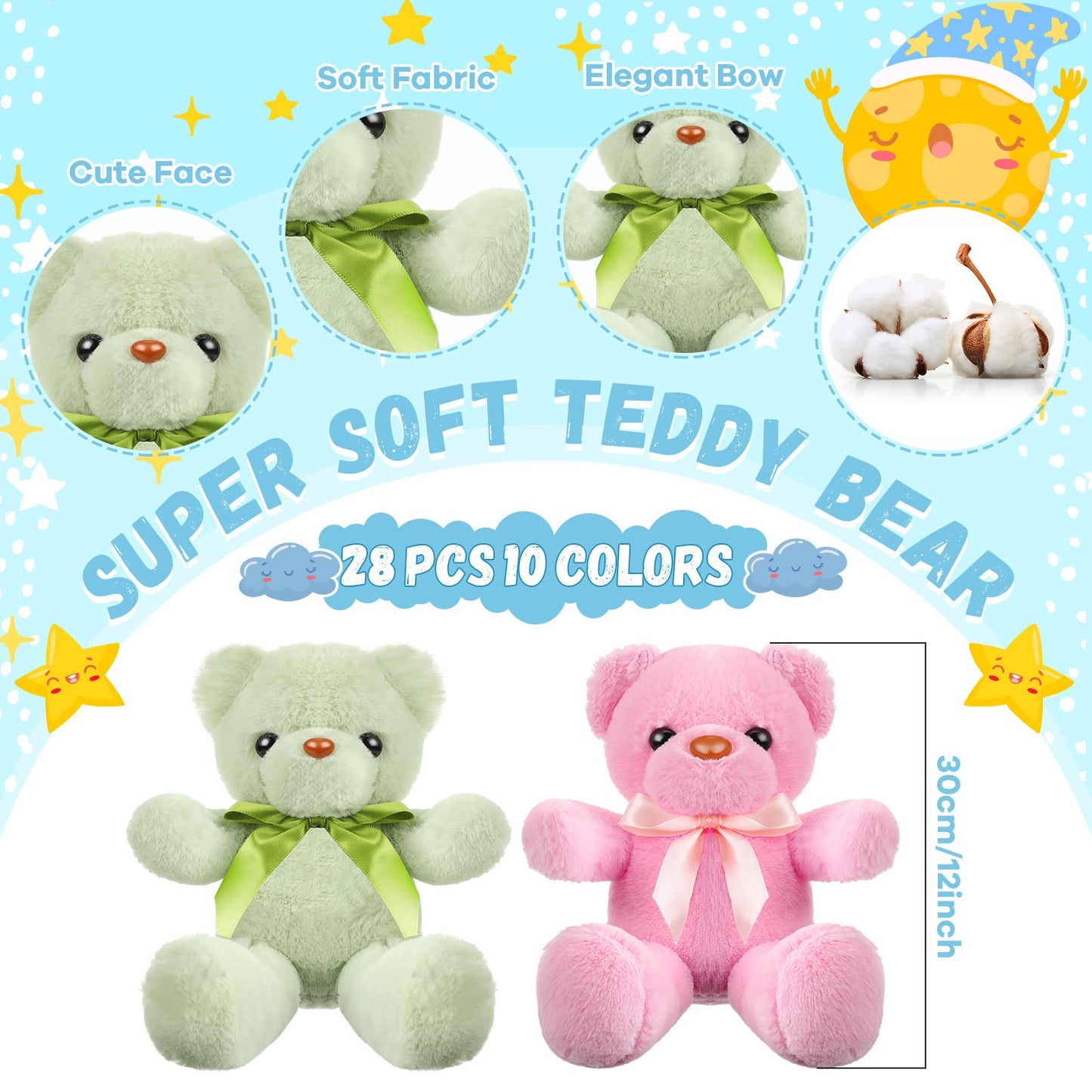 Jerify 28 Pieces Easter Bears Stuffed Animals Plush Gift for Women 12 Inch Plush Cute Soft Bears with Ribbon Bow in 10 Colors Wedding School Exchange Gift Baby Shower