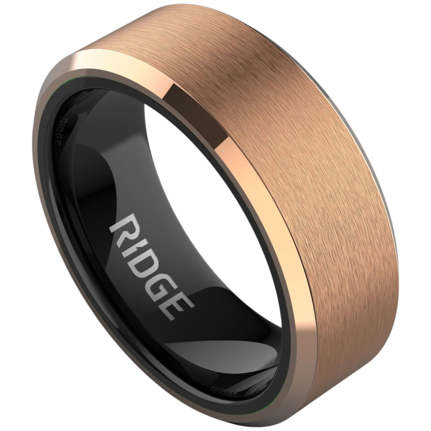 Ridge Beveled Ring Set 8mm - 18K Rose Gold - Tungsten - 14
