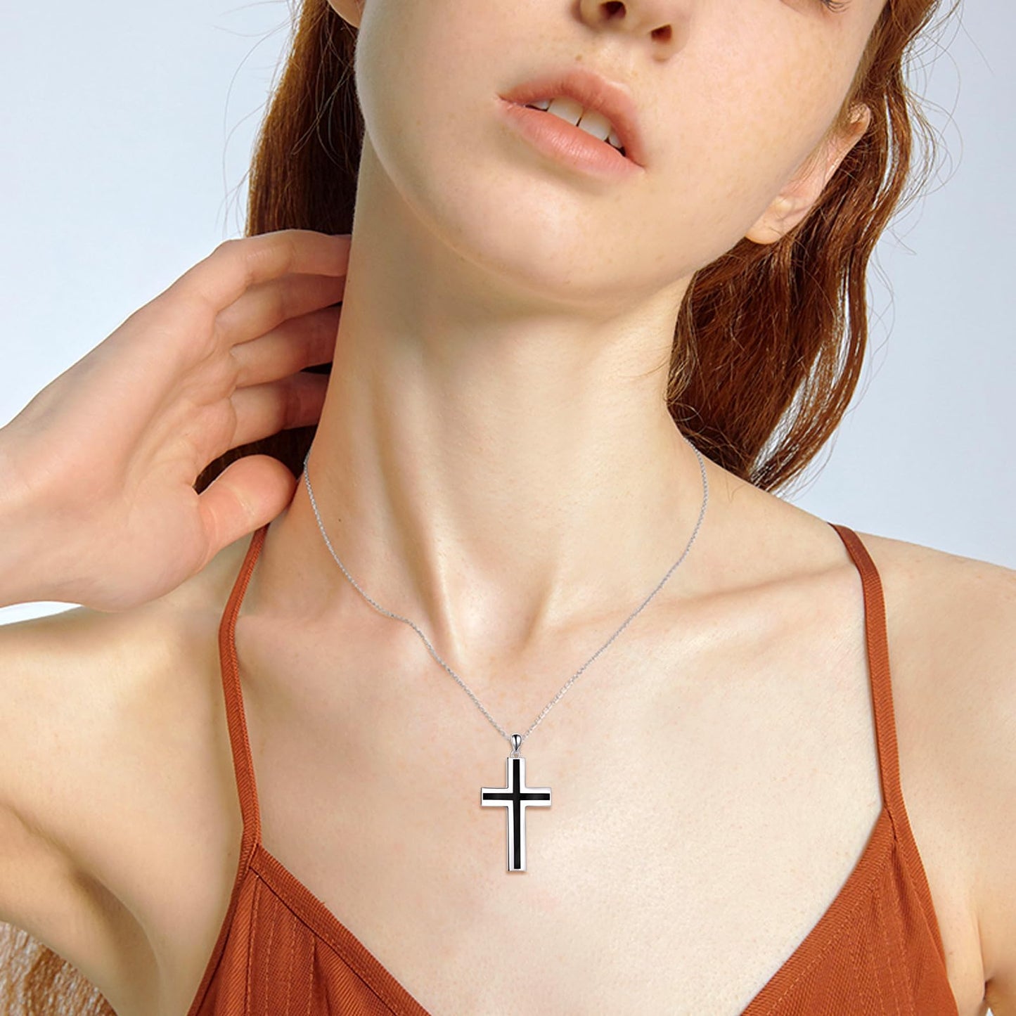 YFN Cross Necklace Sterling Silver Black Onyx Cross Pendant Religious Jewelry Gifts for Women Men
