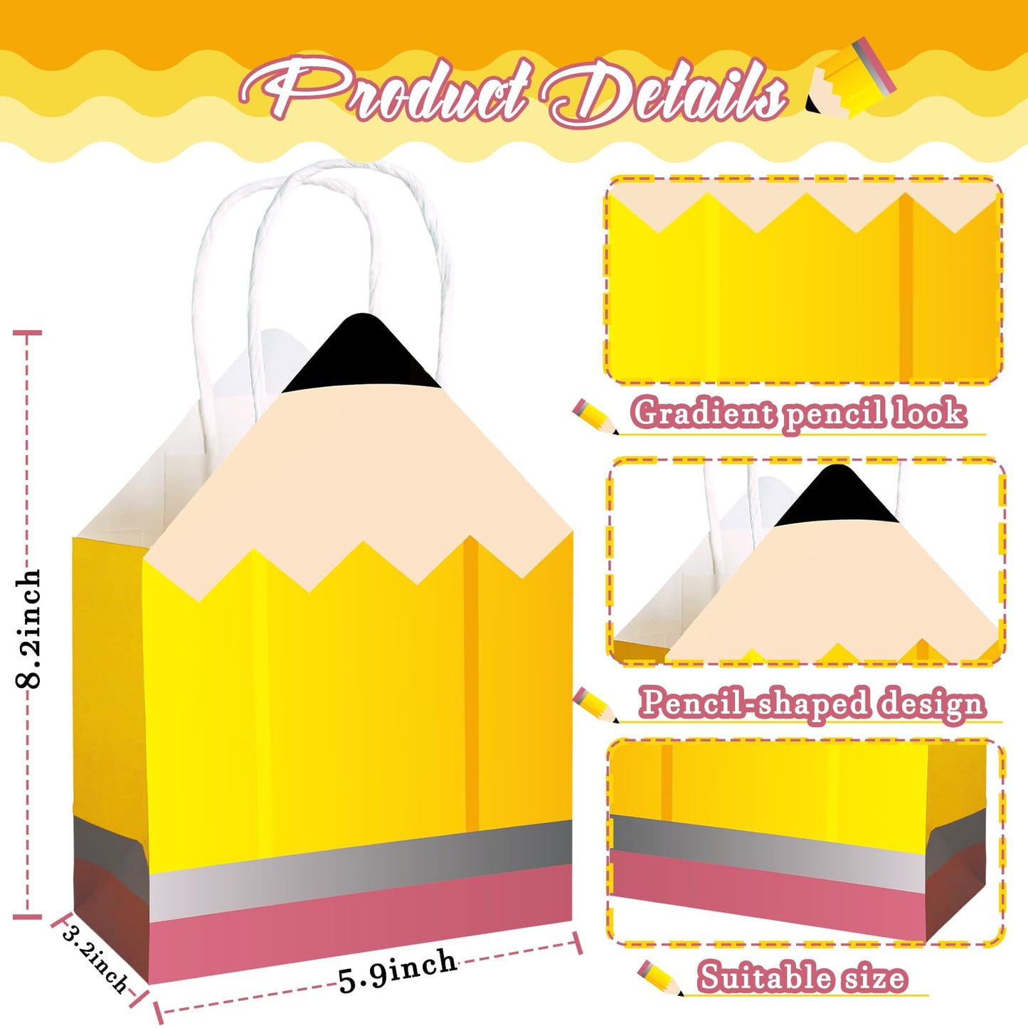 27pcs Back to School Teacher Gifts – Pencil Shaped Paper Bags Bulk, Welcome Candy Treat Boxes for Students, Classroom Party Decorations, Teacher Appreciation Week