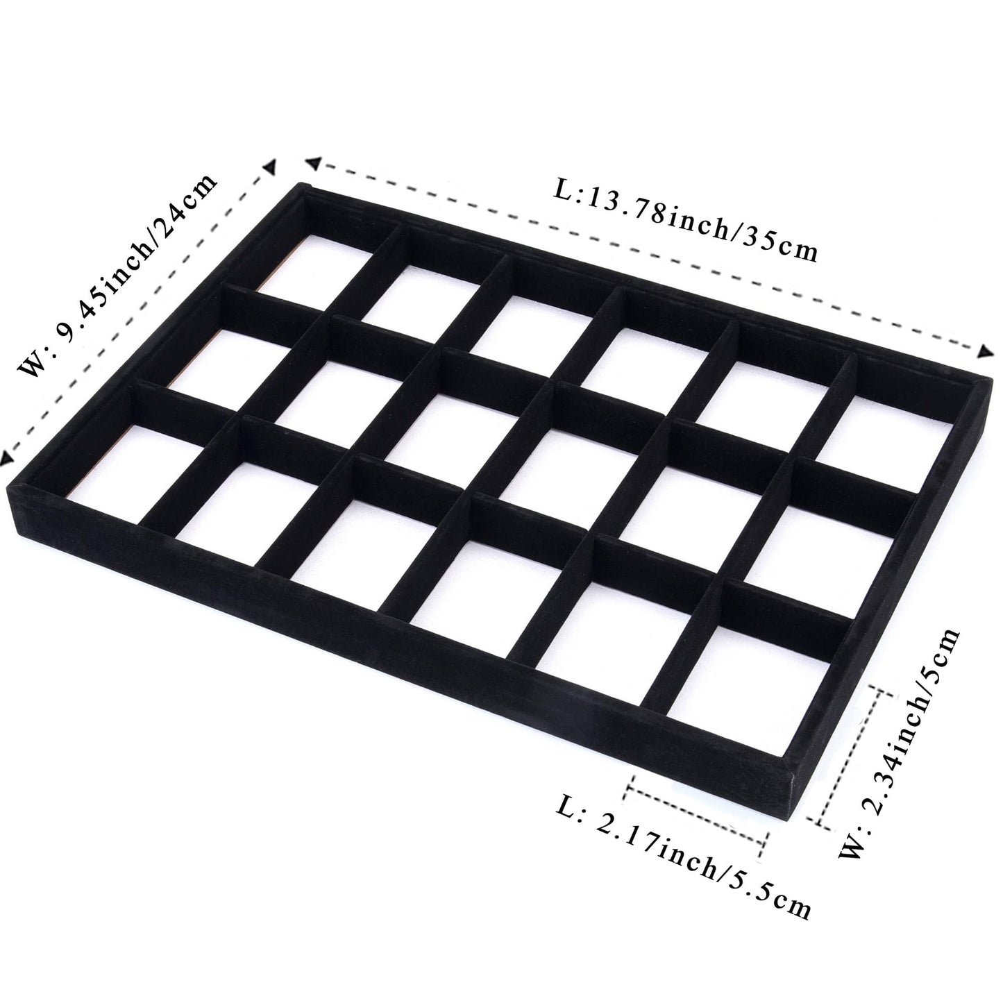 Mornajina 24 Grids Stackable Jewelry Tray Organizer with Removable Dividers, Velvet Jewelry Display Tray for Earrings Necklaces Bracelet Rings Display Showcase - Black