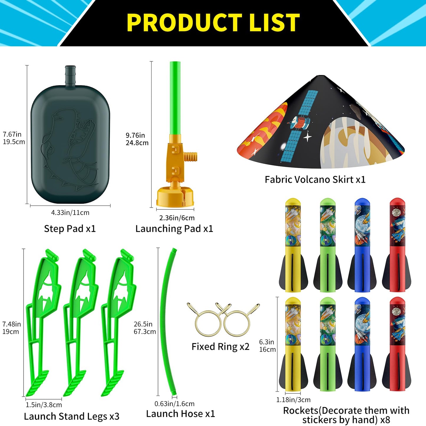 Otoseth Toys Rocket Launcher for Kids - Launch up to 100 Ft, 8 Multi-Color Foam Rockets & Adjustable Launch Stand, Kids Outdoor Toys, Age 3+