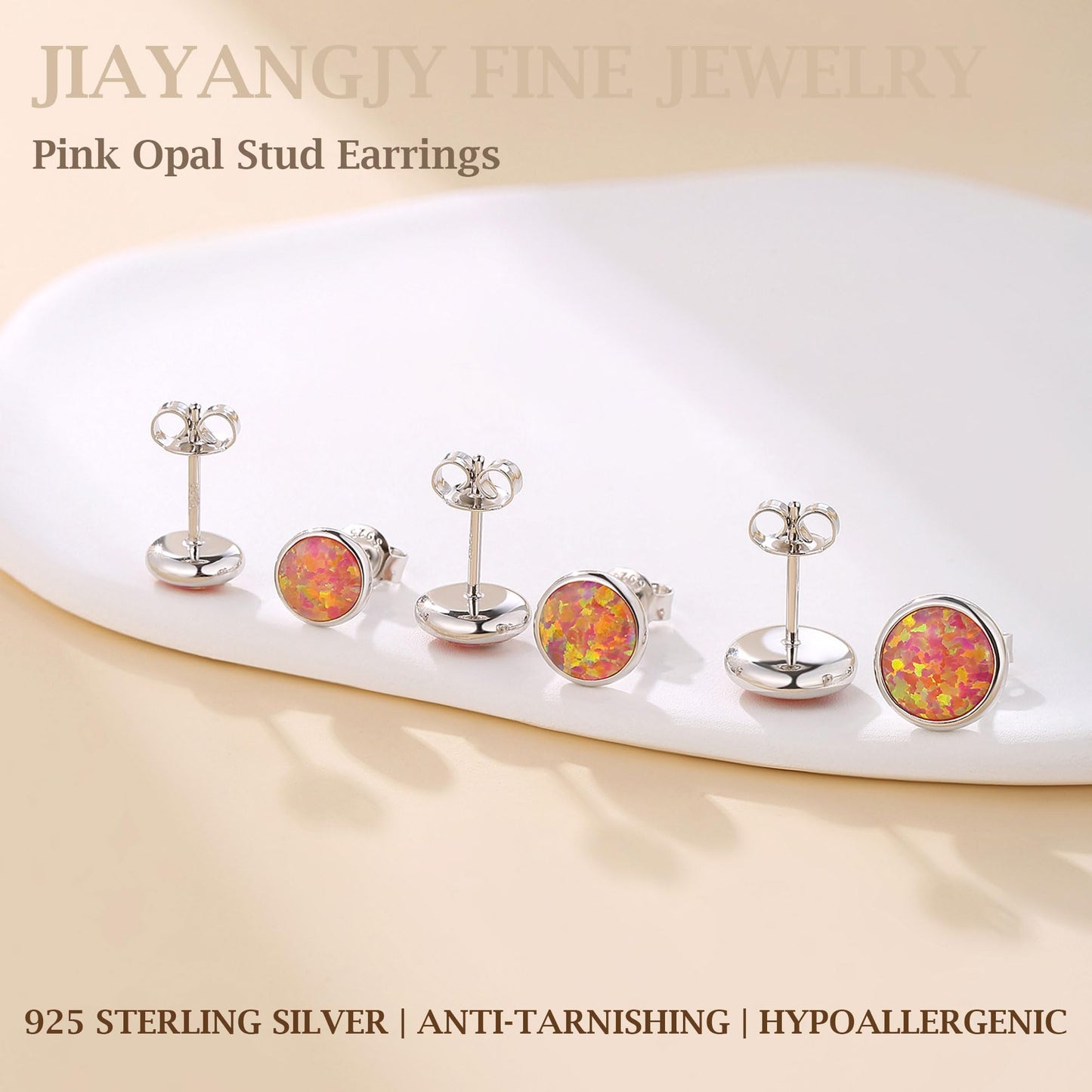 JiayangJY Silver Red Fire Opal Stud Earrings for Women Sterling Silver Round Shape 8mm Opal Earrings with Push Back