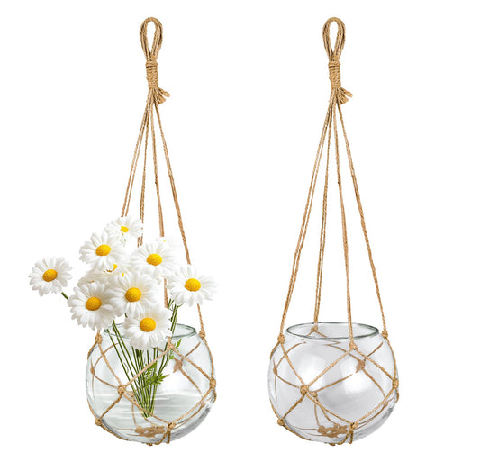 SAILINGSTORY Hanging Glass Plant Terrarium 5" Glass Planter Propagation Stations Flower Vase Clear Set of 2 Pack