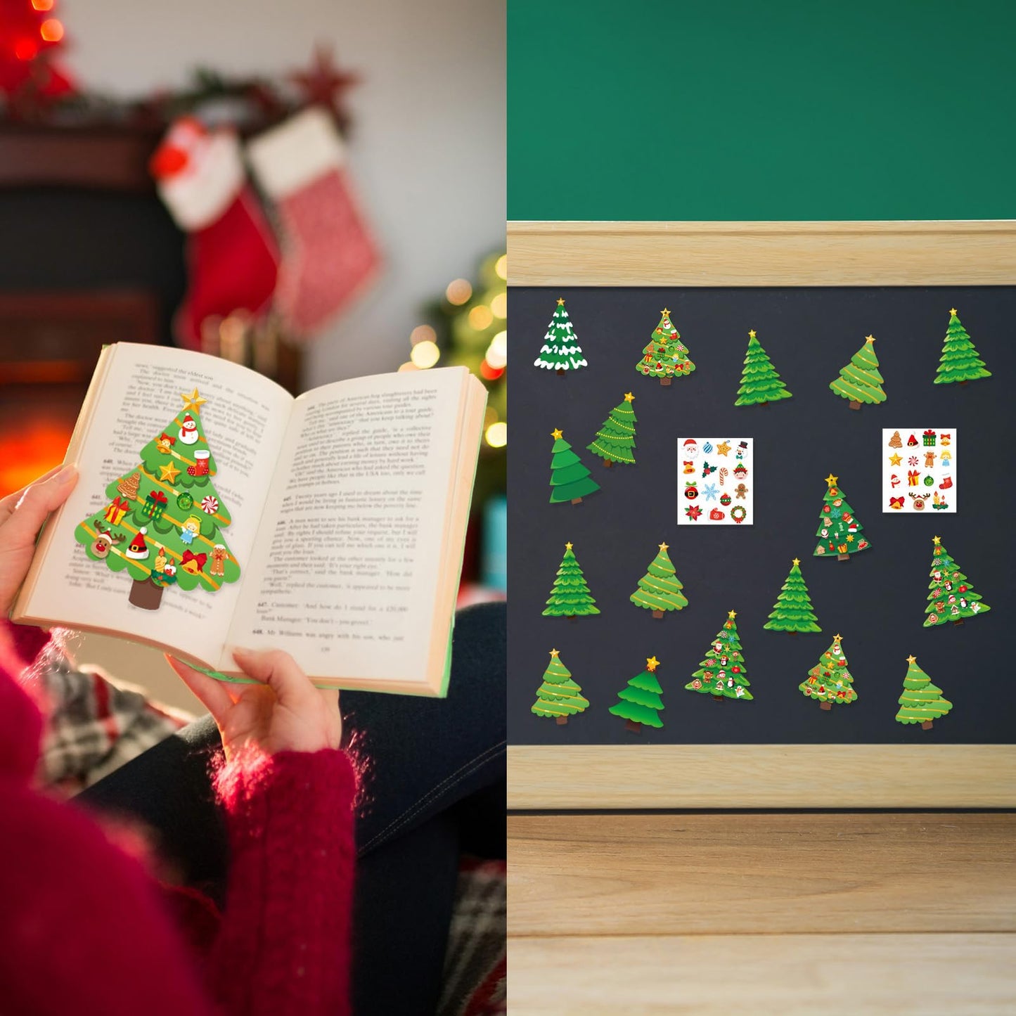 JULBEAR 54 Pcs Christmas Tree Crafts for Kids, DIY Xmas Tree Hanging Ornaments with Stickers Kits for Home Classroom Game Activities Party Favors Holiday Decoration Making