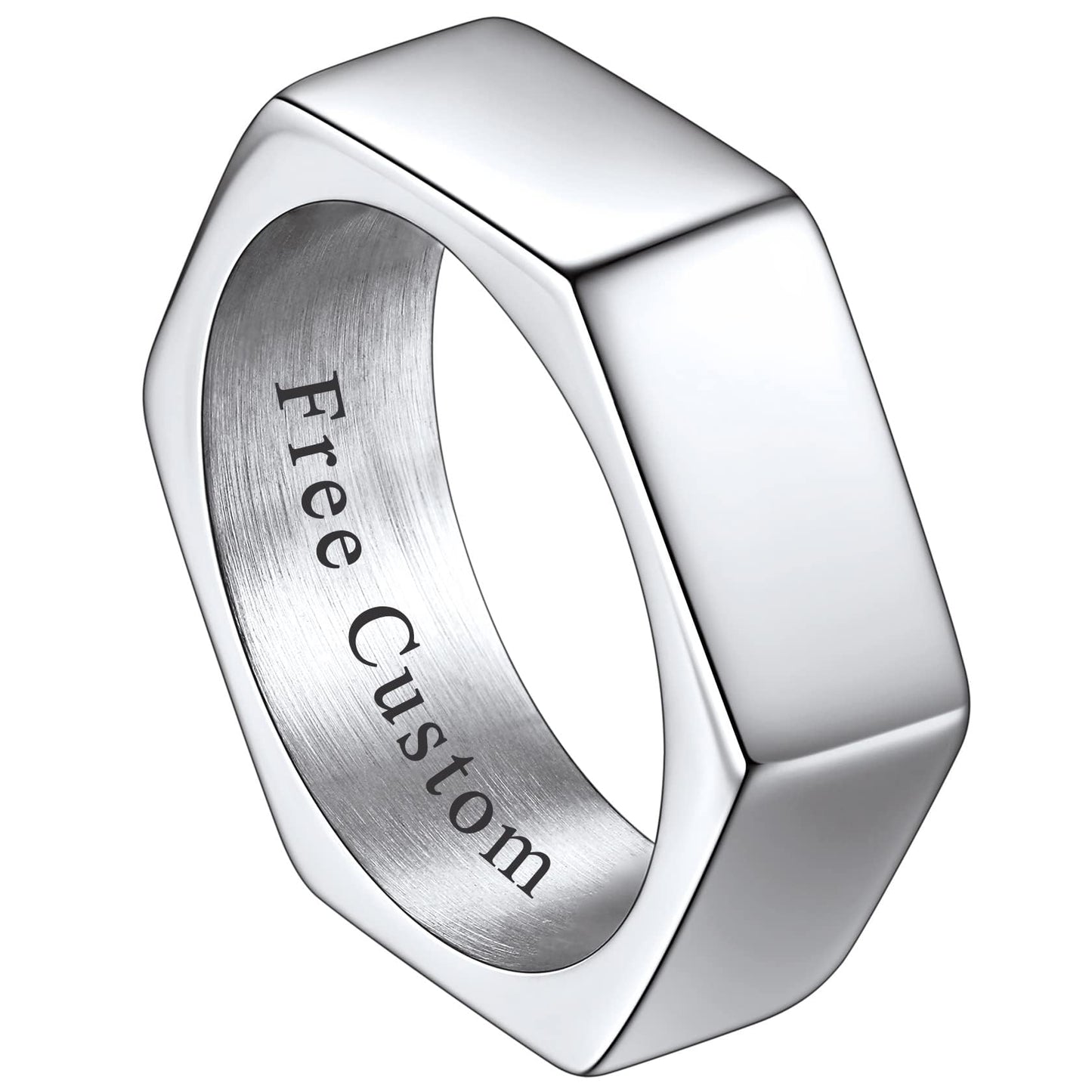 ChainsHouse Hexagon Ring Stainless Steel Geometric Biker Bands Custom Engraved Punk Jewelry for Men Women, Size 12