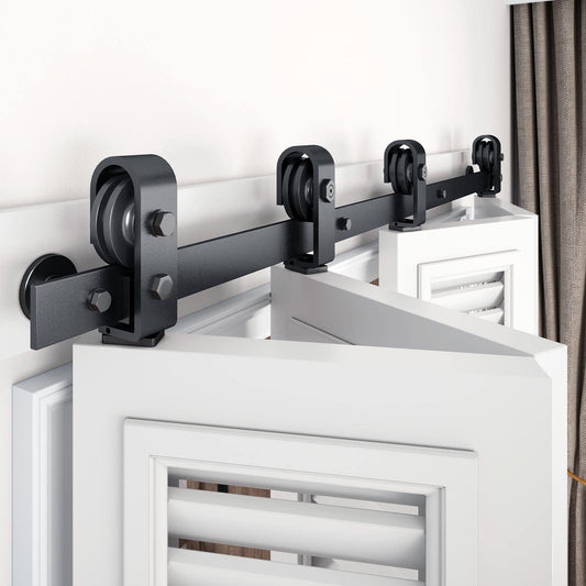 EaseLife 100" Bifold Sliding Barn Door Hardware Track Kit for 4 Closet Door,Top Mount Roller,Slide Smoothly Quietly,Easy Install,Black,Fit for Four 24" Wide Bi-Folding Door (Hardware Only)